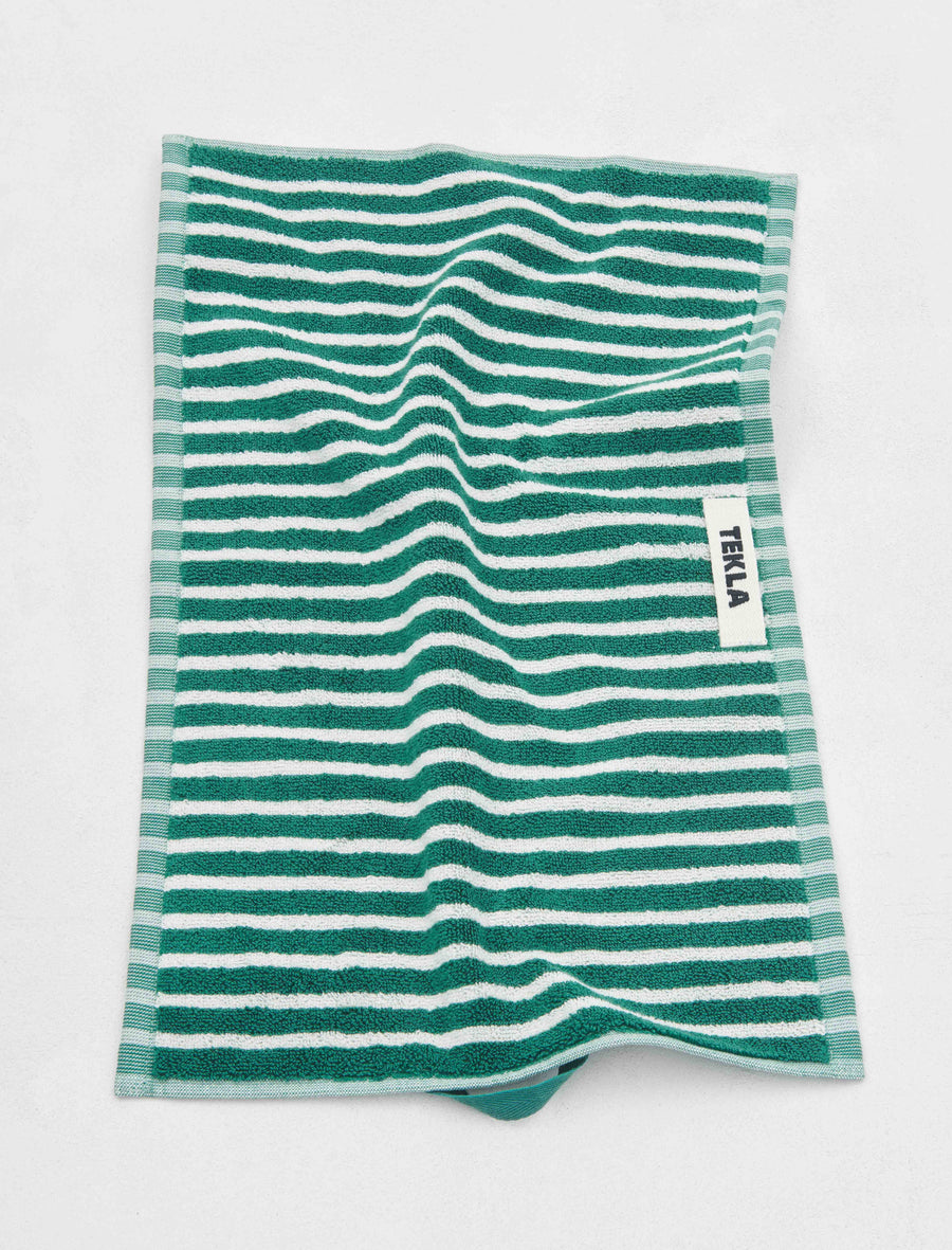 Heavyweight Cotton Bath Mat Teal Green Stripes - Image 1