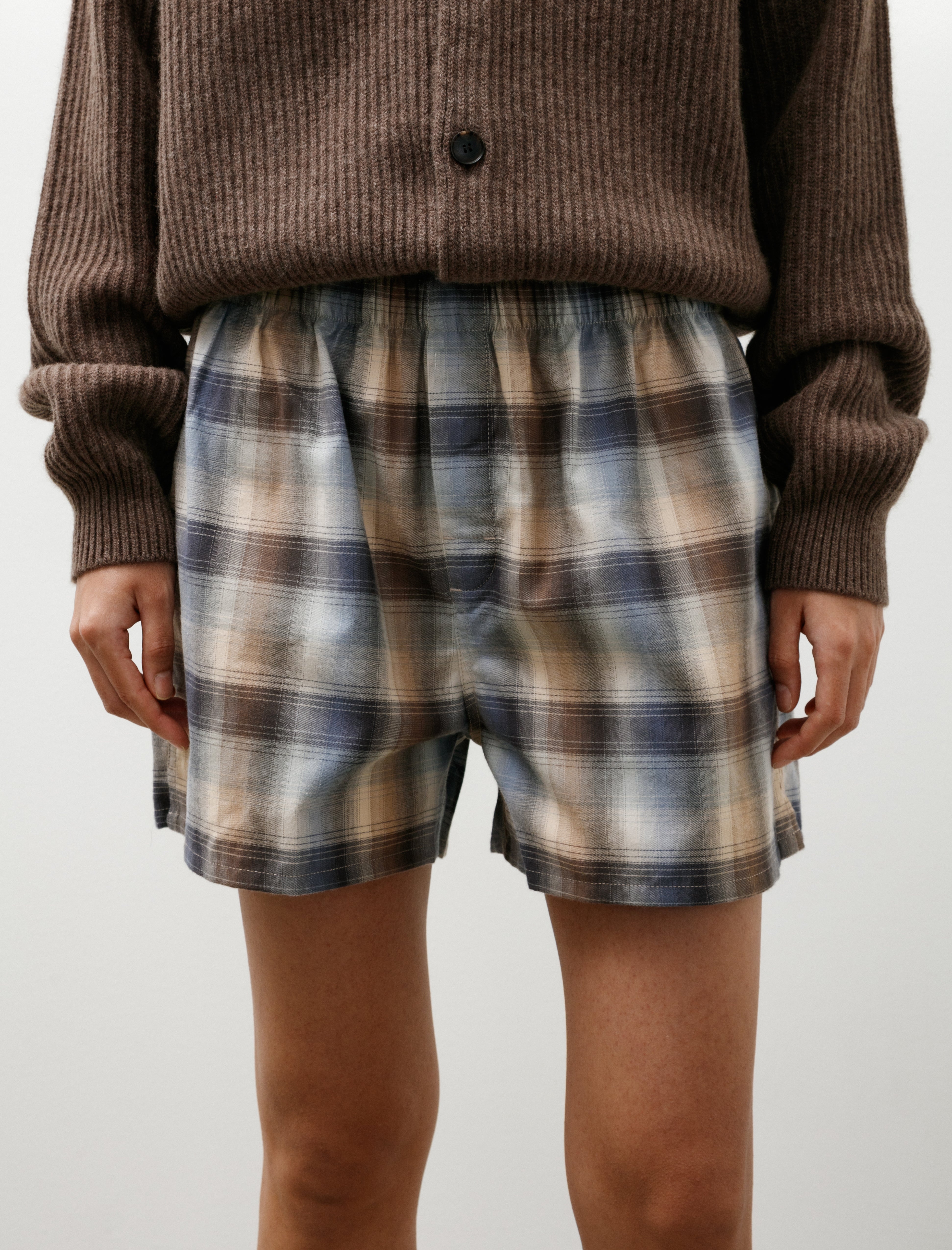 TEKLA x AURALEE Flannel Boxer Shorts Dawn Checks