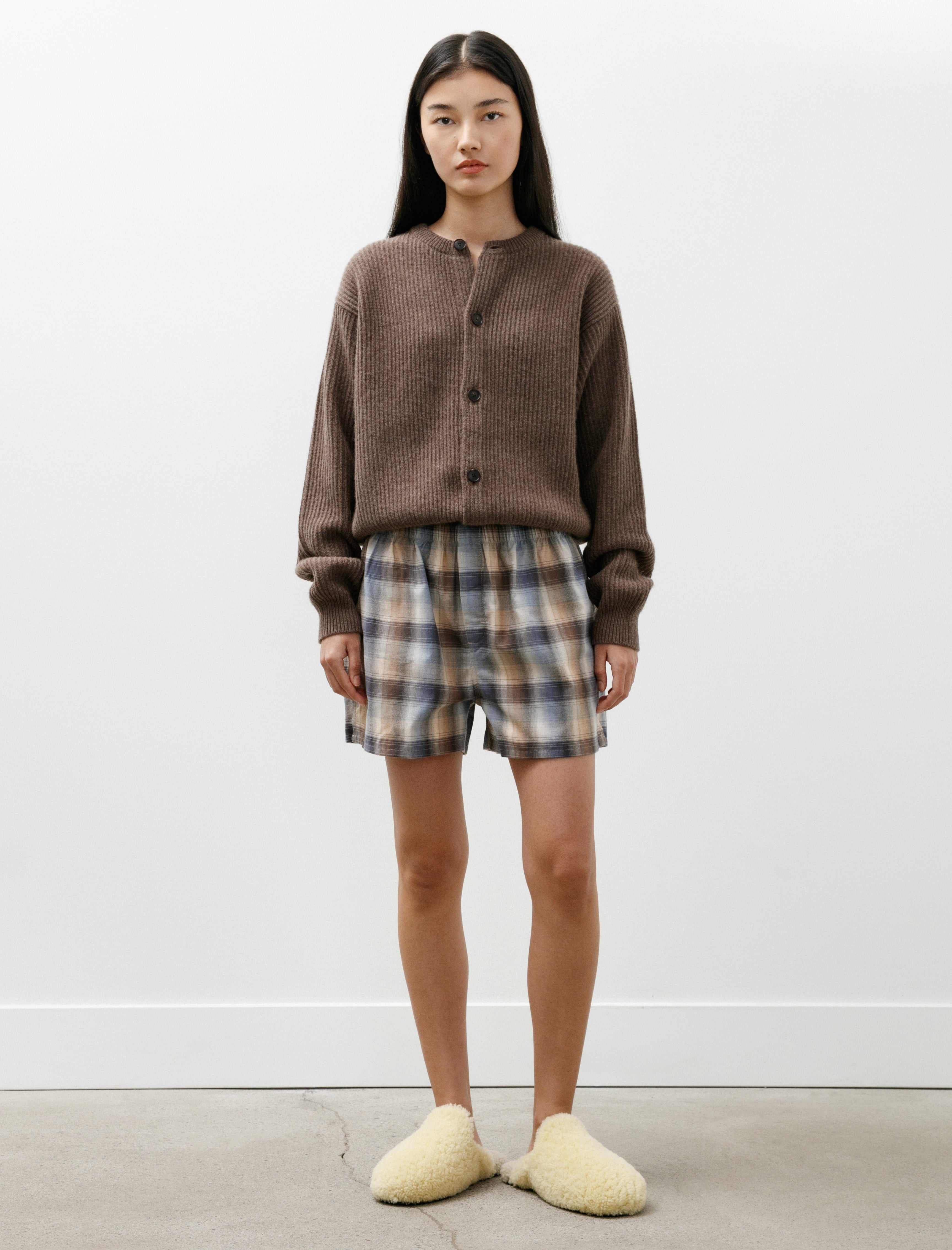 TEKLA x AURALEE Flannel Boxer Shorts Dawn Checks