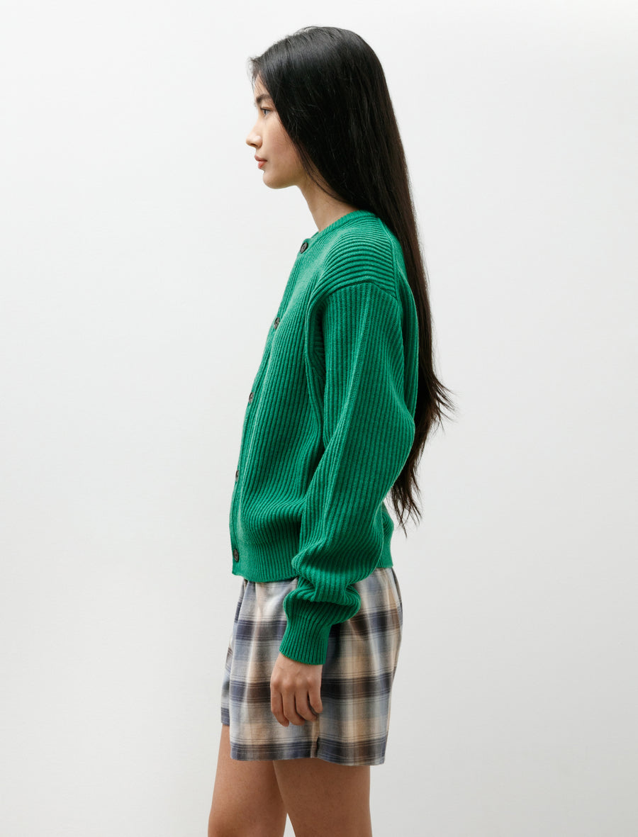 TEKLA Cashmere Crewneck Cardigan Forest Green - Image 6