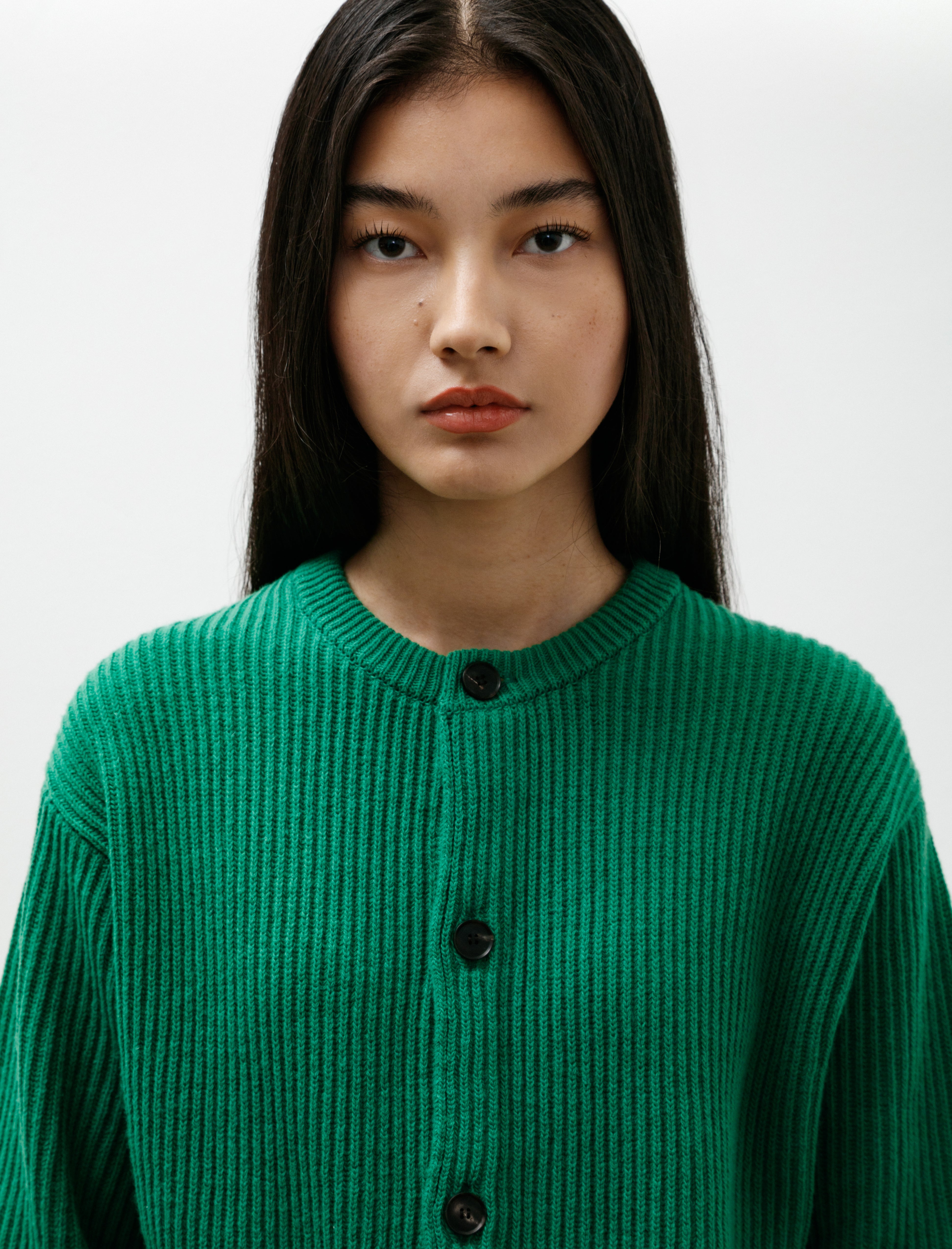 AURALEE x TEKLA Cashmere Crewneck Cardigan Forest Green