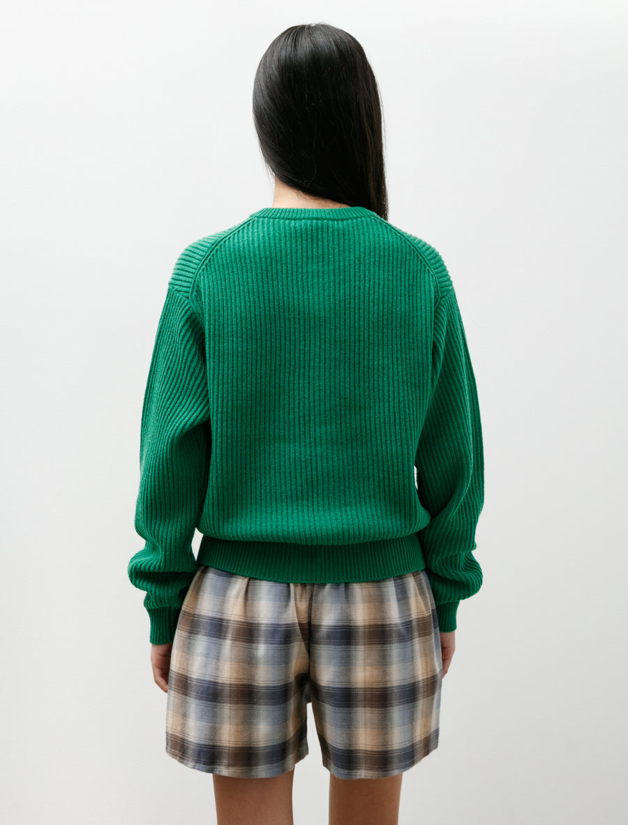 TEKLA Cashmere Crewneck Cardigan Forest Green - Image 4