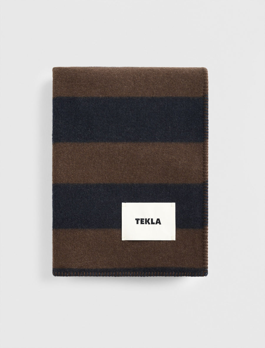 Lambswool Blanket Walnut & Dust Blue Stripes - Image 1