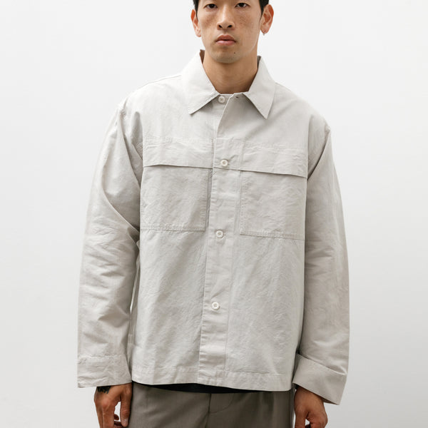 Margaret Howell MHL Storm Flap Shirt Dry Cotton Linen Pale Stone