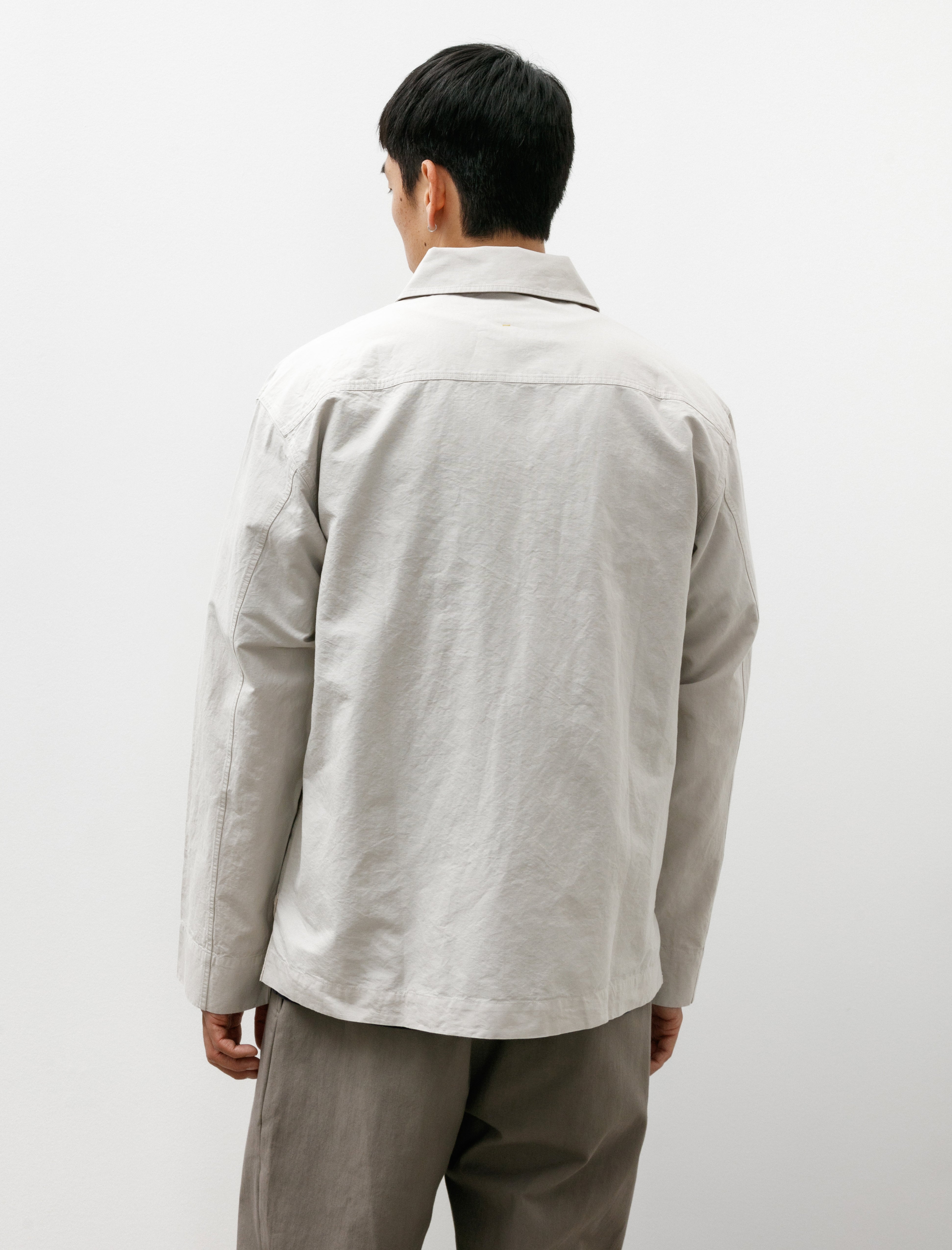 Margaret Howell MHL Storm Flap Shirt Dry Cotton Linen Pale Stone