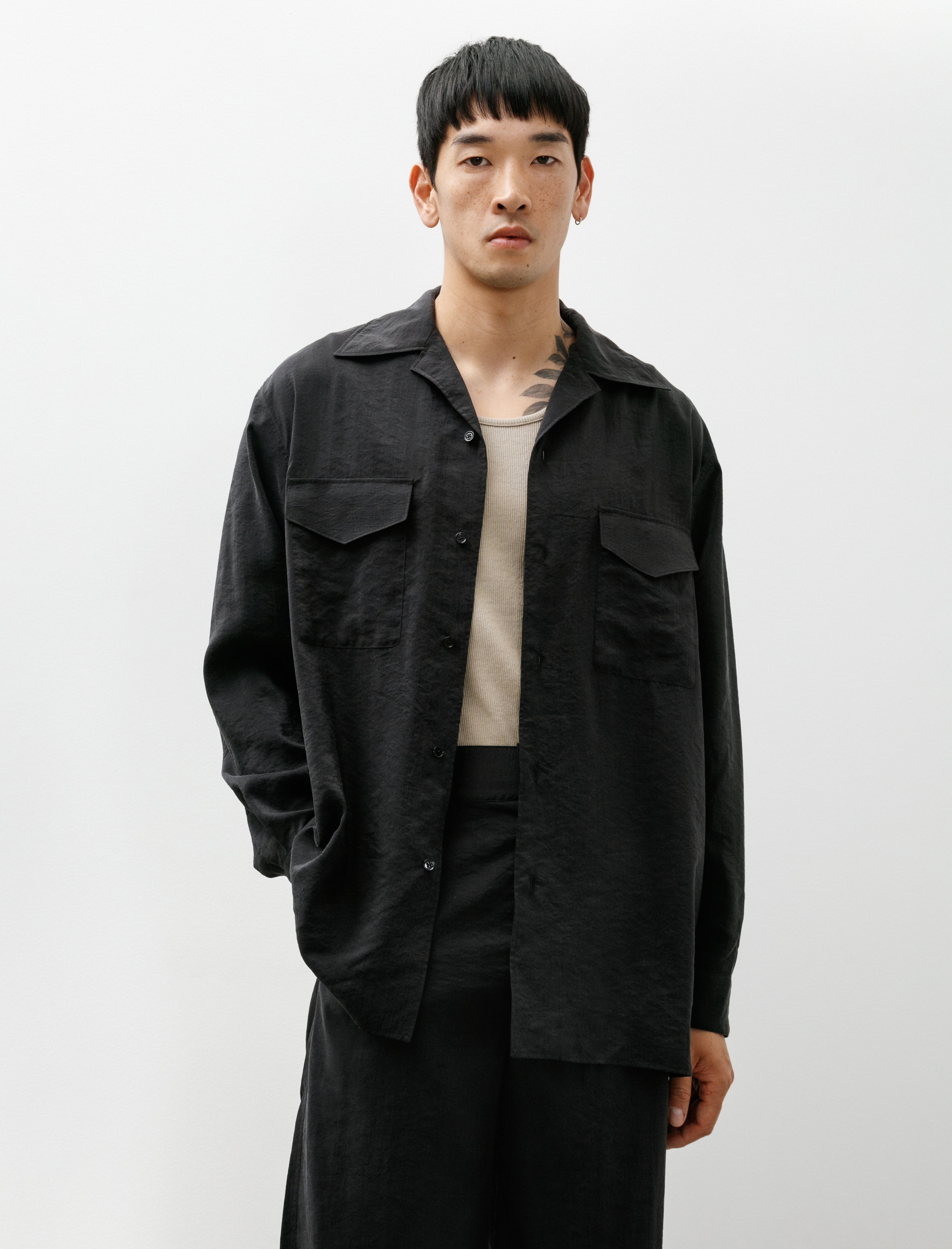 Lemaire Convertible Collar Shirt Black – Neighbour