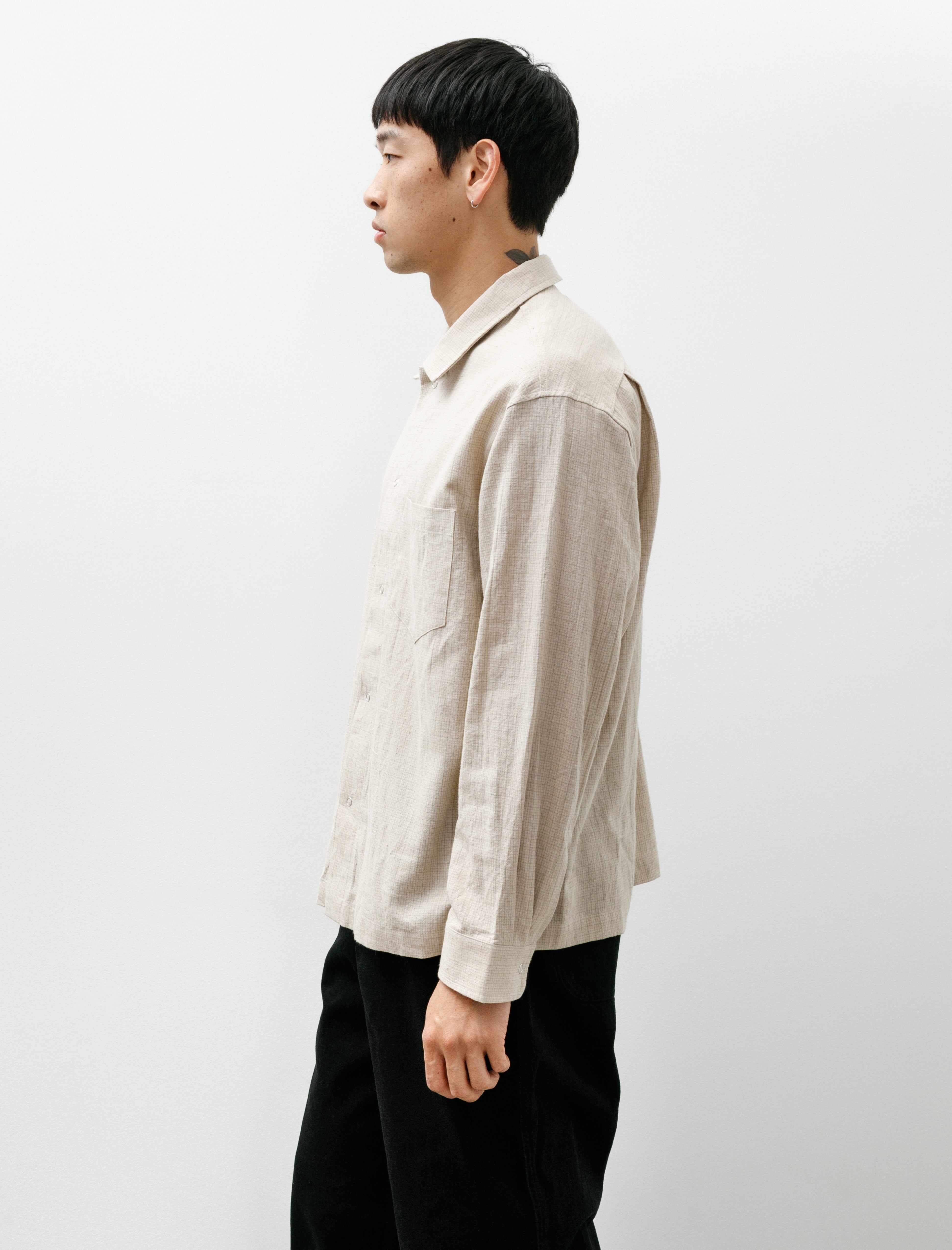 James Coward Workshop Shirt Natural Cotton/Linen Grid