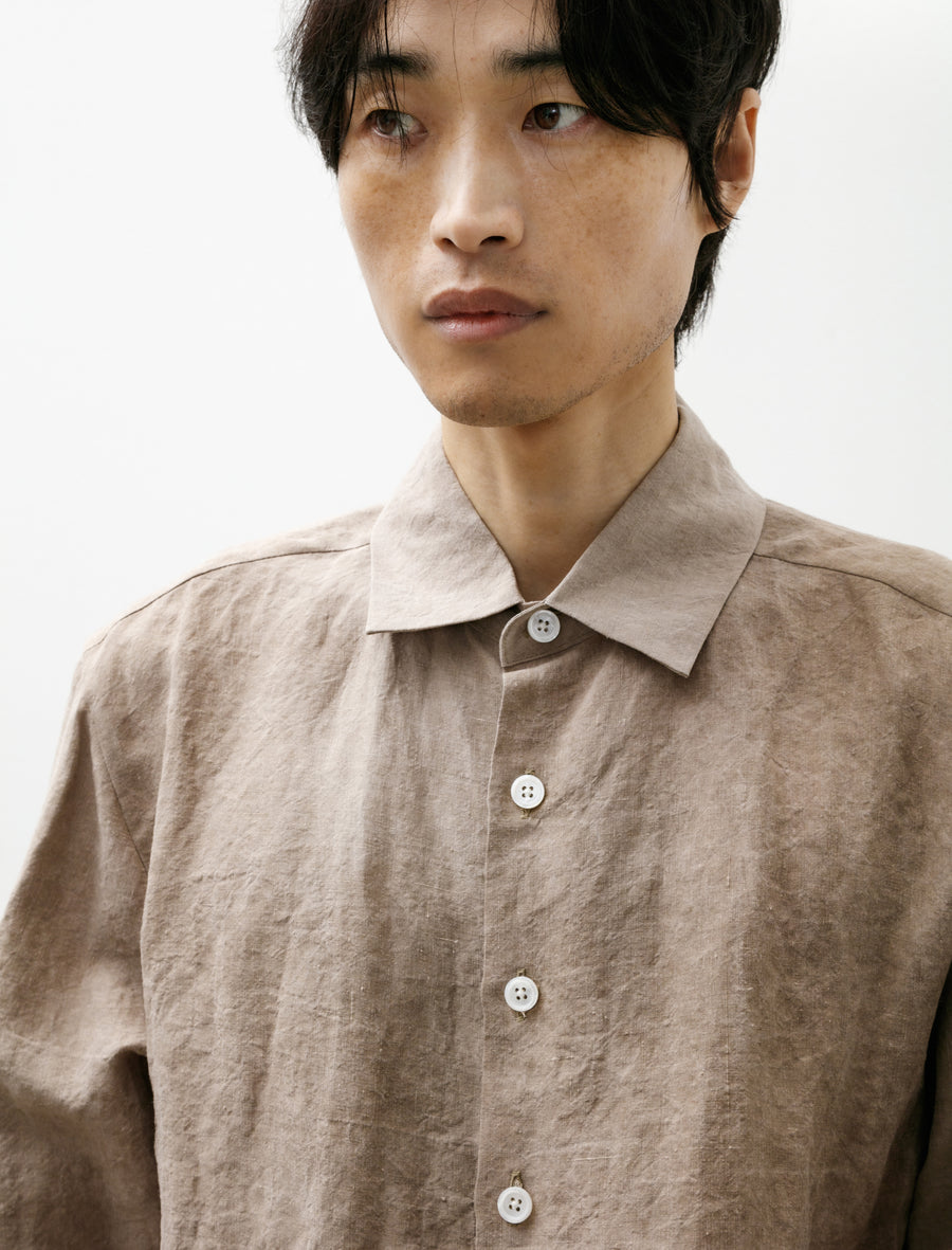 Evan Kinori Flat Hem Shirt Cold Dyed Hemp Dark Beige – Neighbour