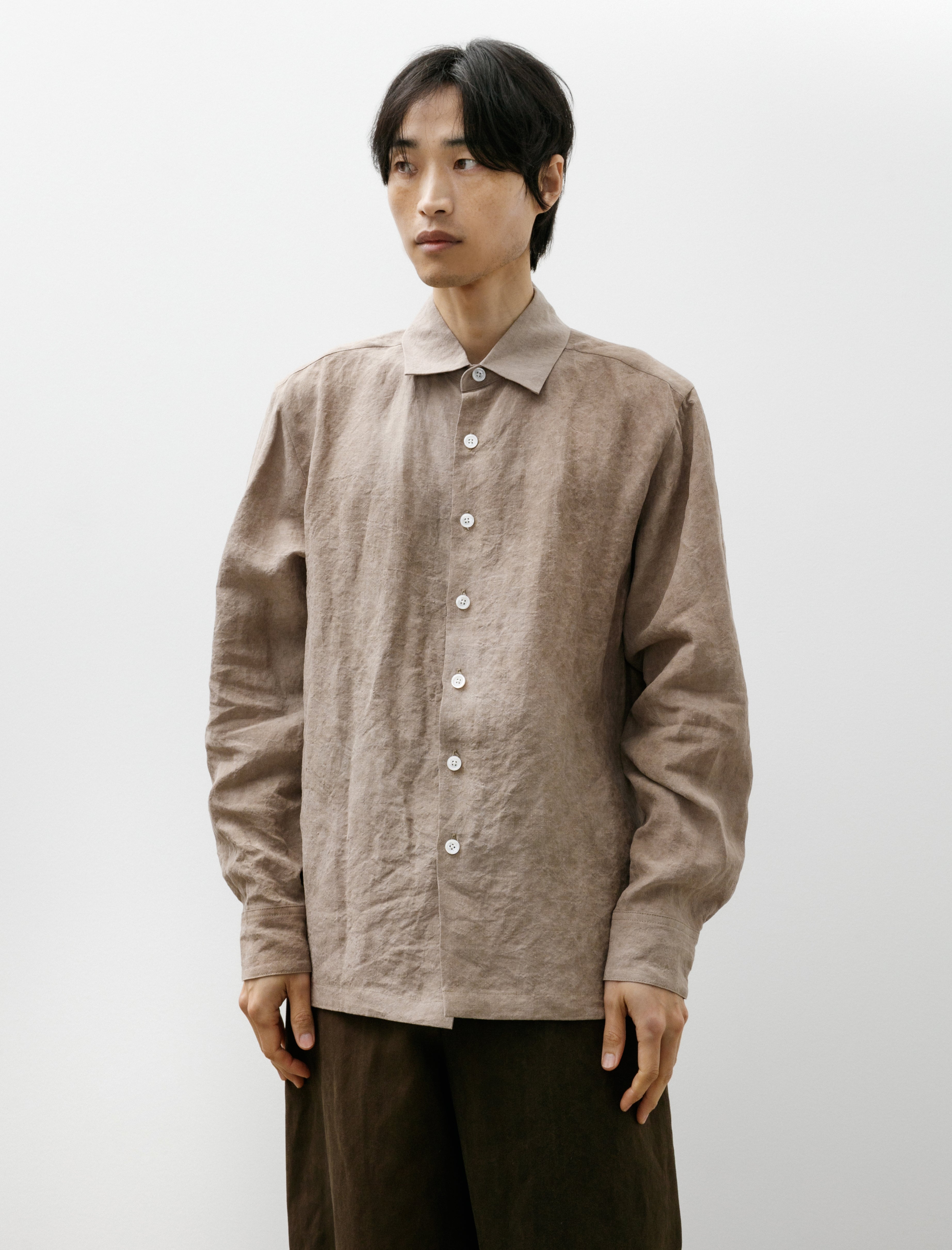 Evan Kinori Flat Hem Shirt Cold Dyed Hemp Dark Beige – Neighbour