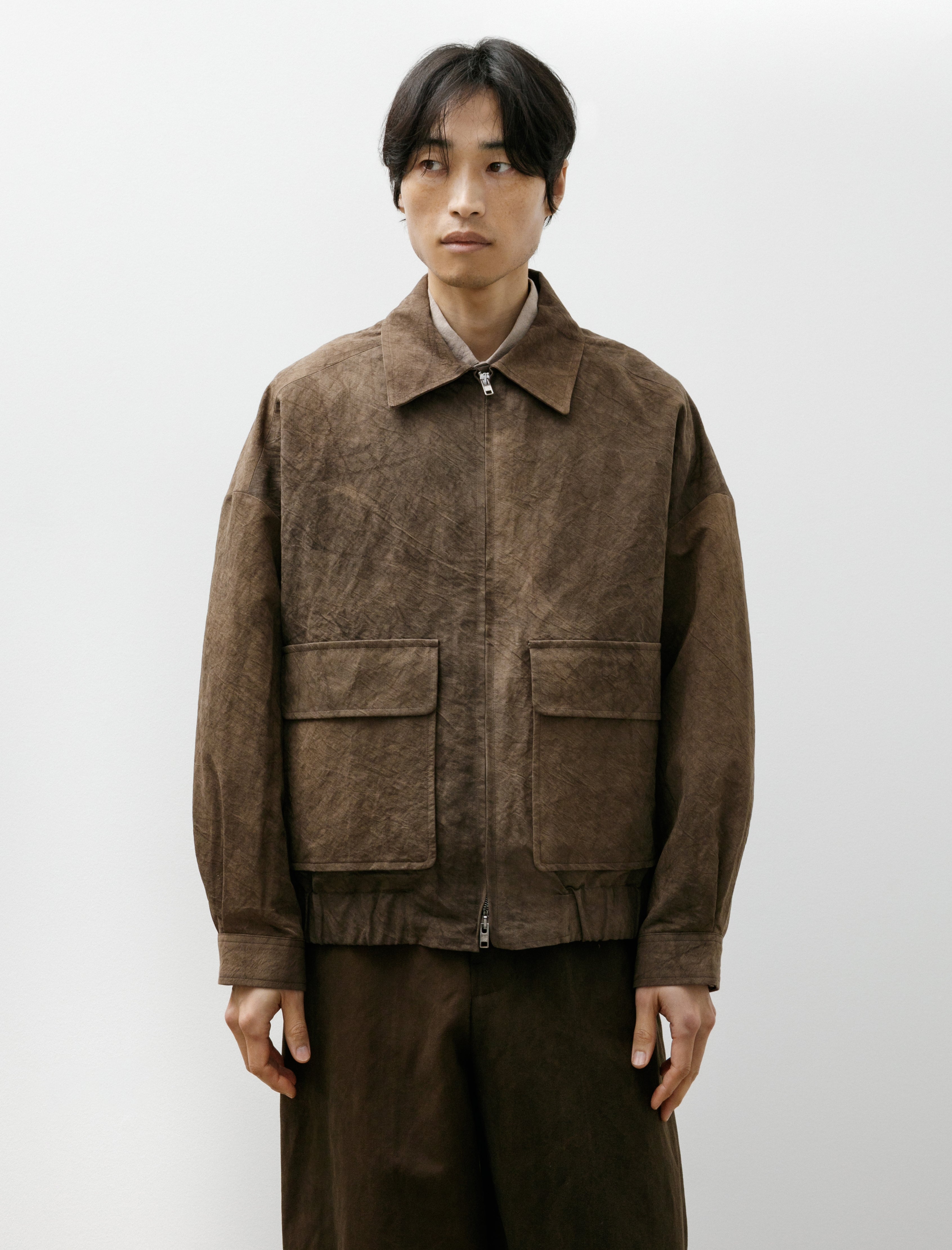 Evan Kinori Zip Jacket Two Natural Dye Twill Persimmon Iron Dye