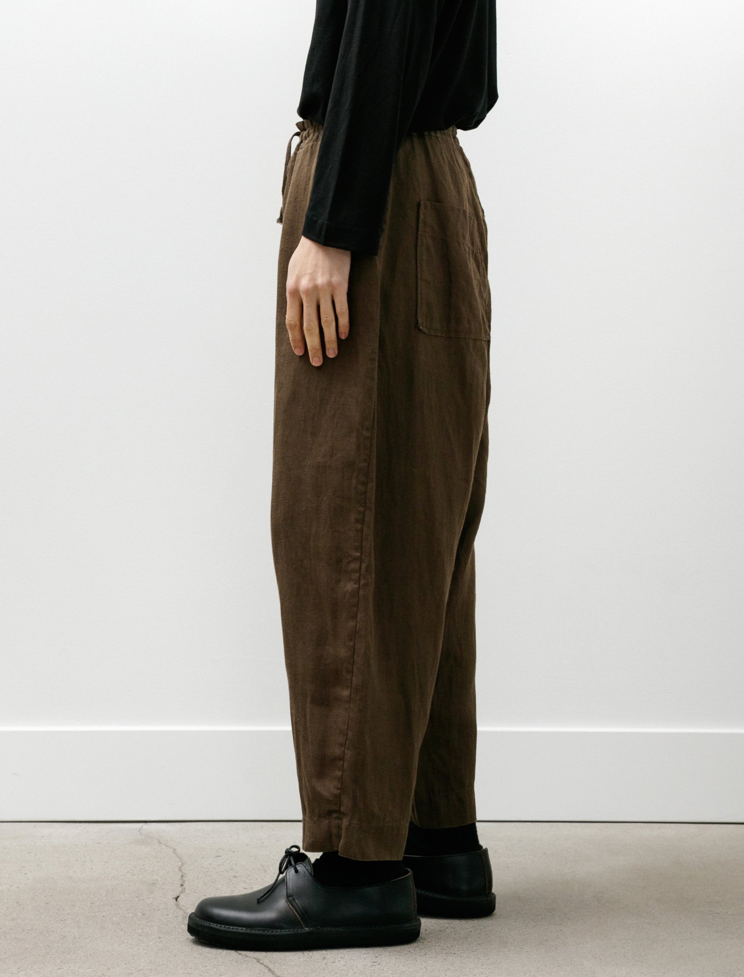 Evan Kinori Drawstring Pant Sumi Ink Hemp Twill Dark Olive