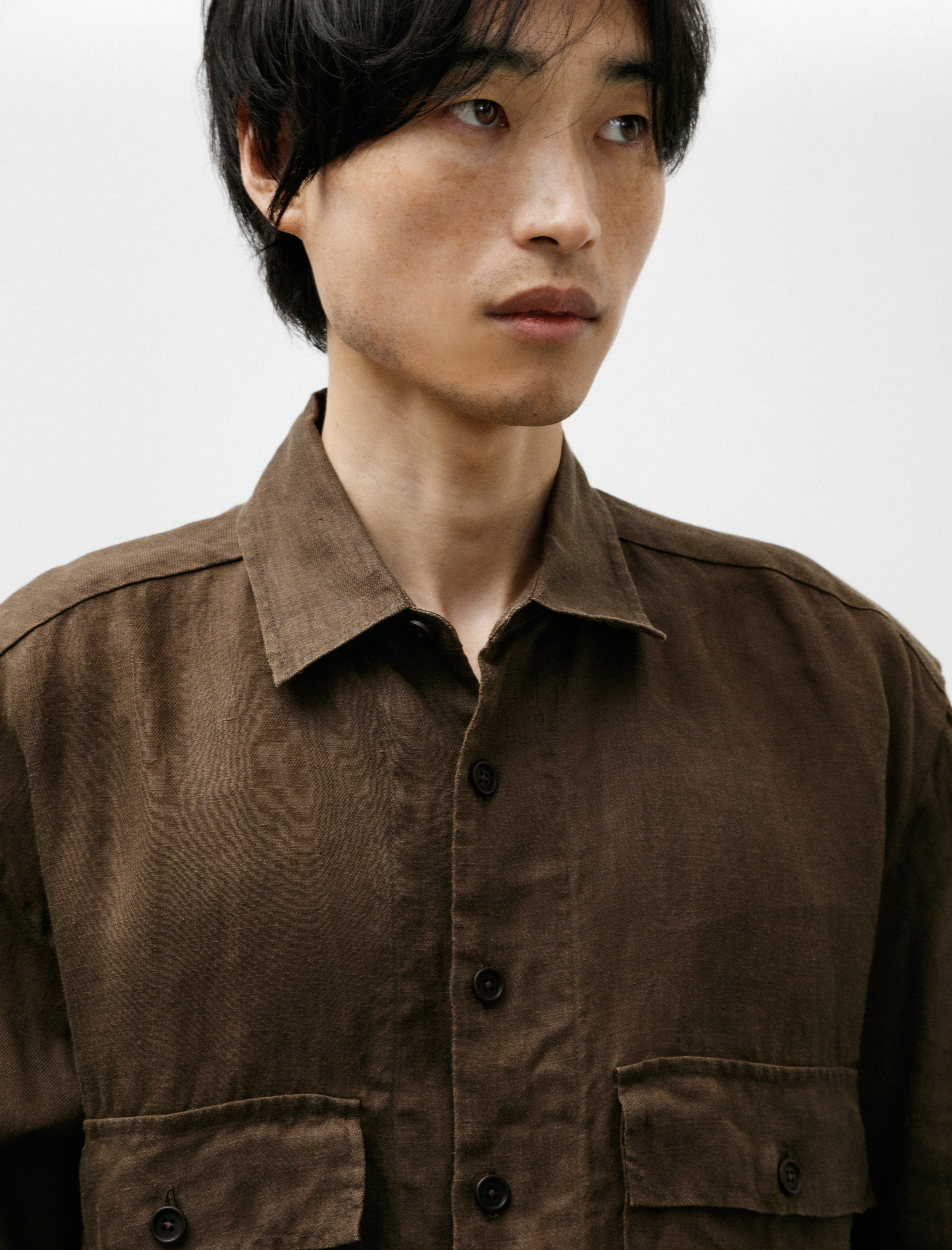 Evan Kinori Big Shirt Sumi Ink Hemp Twill Dark Olive