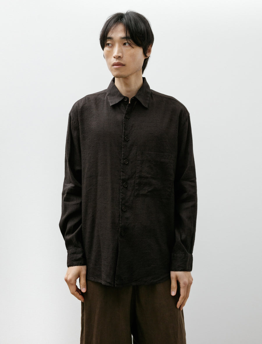 Evan Kinori Big Shirt Two Linen Cotton Summercloth Brown Navy – Neighbour