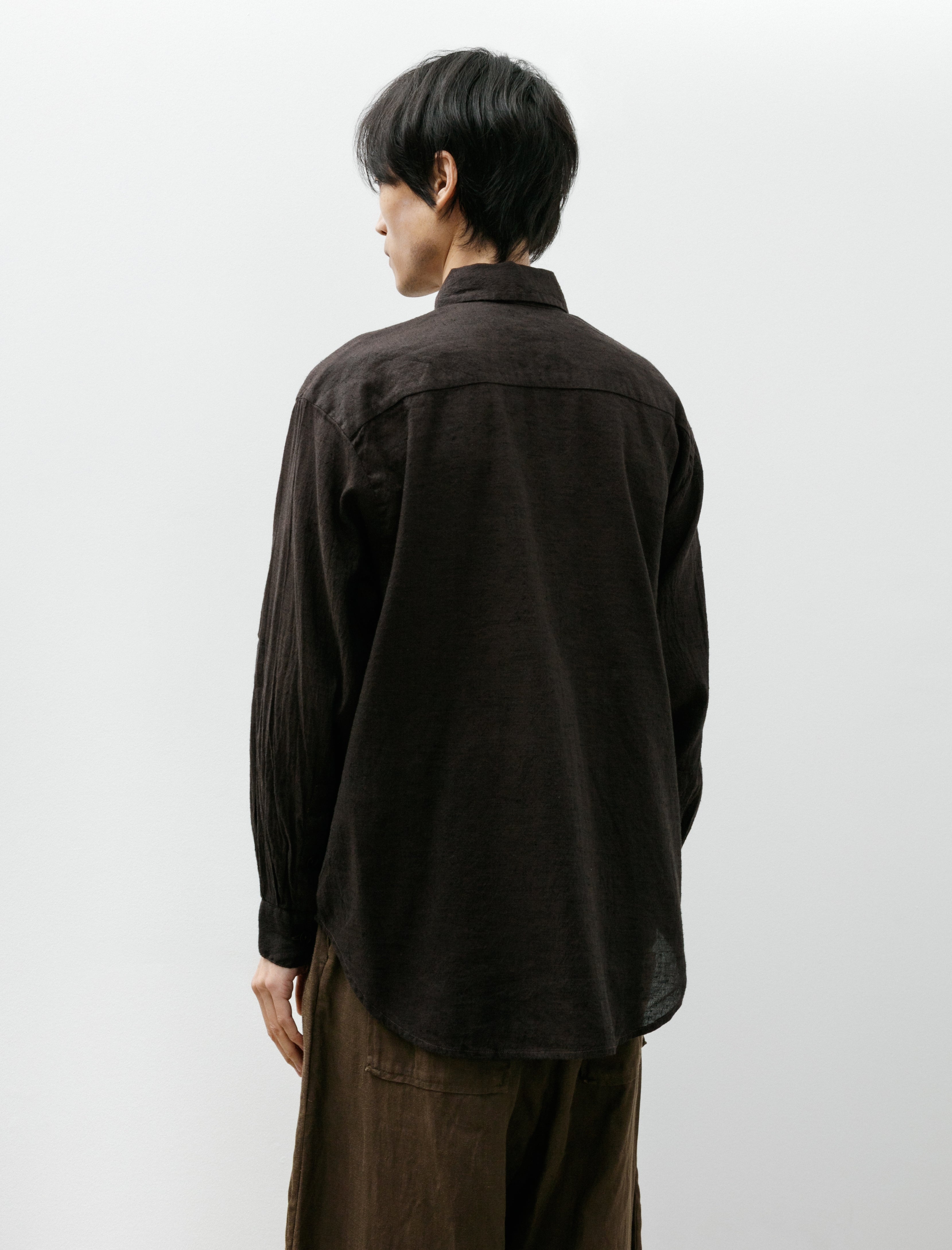 Evan Kinori Big Shirt Two Linen Cotton Summercloth Brown Navy
