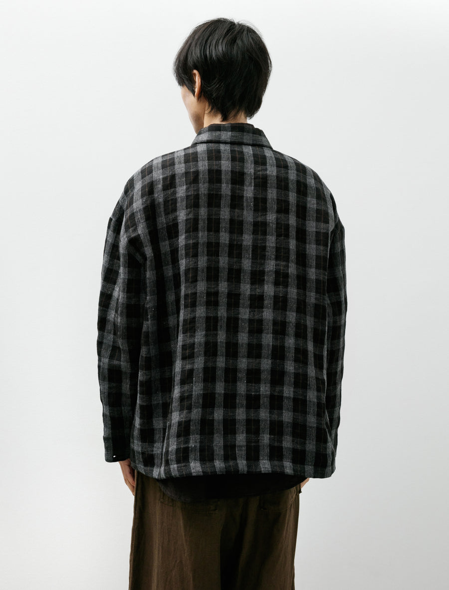 Field Shirt Two Yarn Dye Linen Check Charcoal Brown Black - Image 2