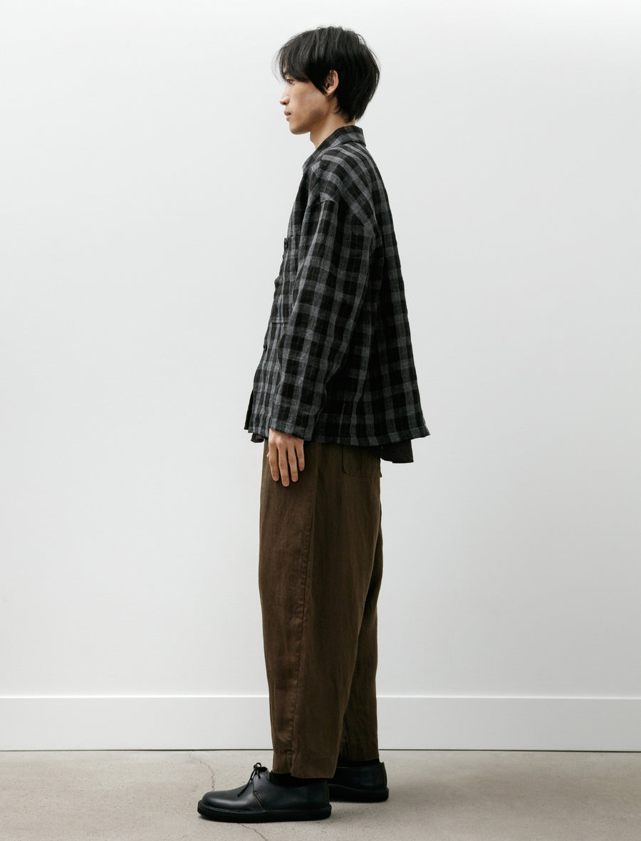 Field Shirt Two Yarn Dye Linen Check Charcoal Brown Black - Image 7