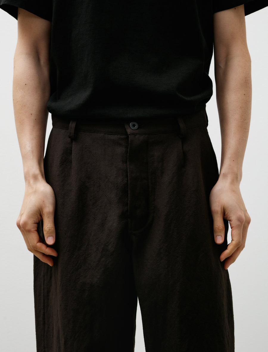 Evan Kinori Single Pleat Pant Wool/Linen Canvas Dark Brown – Neighbour