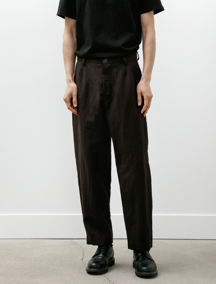 Evan Kinori Single Pleat Pant Wool/Linen Canvas Dark Brown – Neighbour