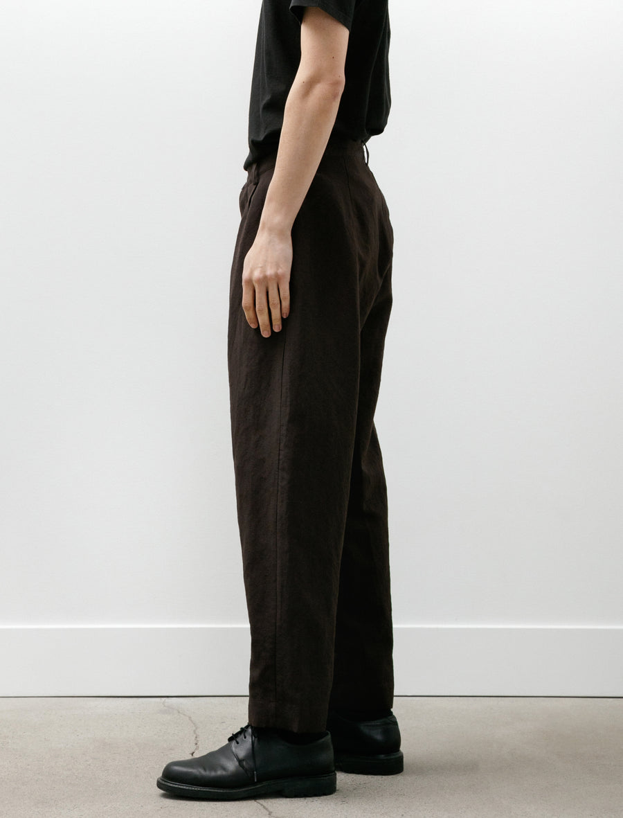 Single Pleat Pant Wool/Linen Canvas Dark Brown - Image 6
