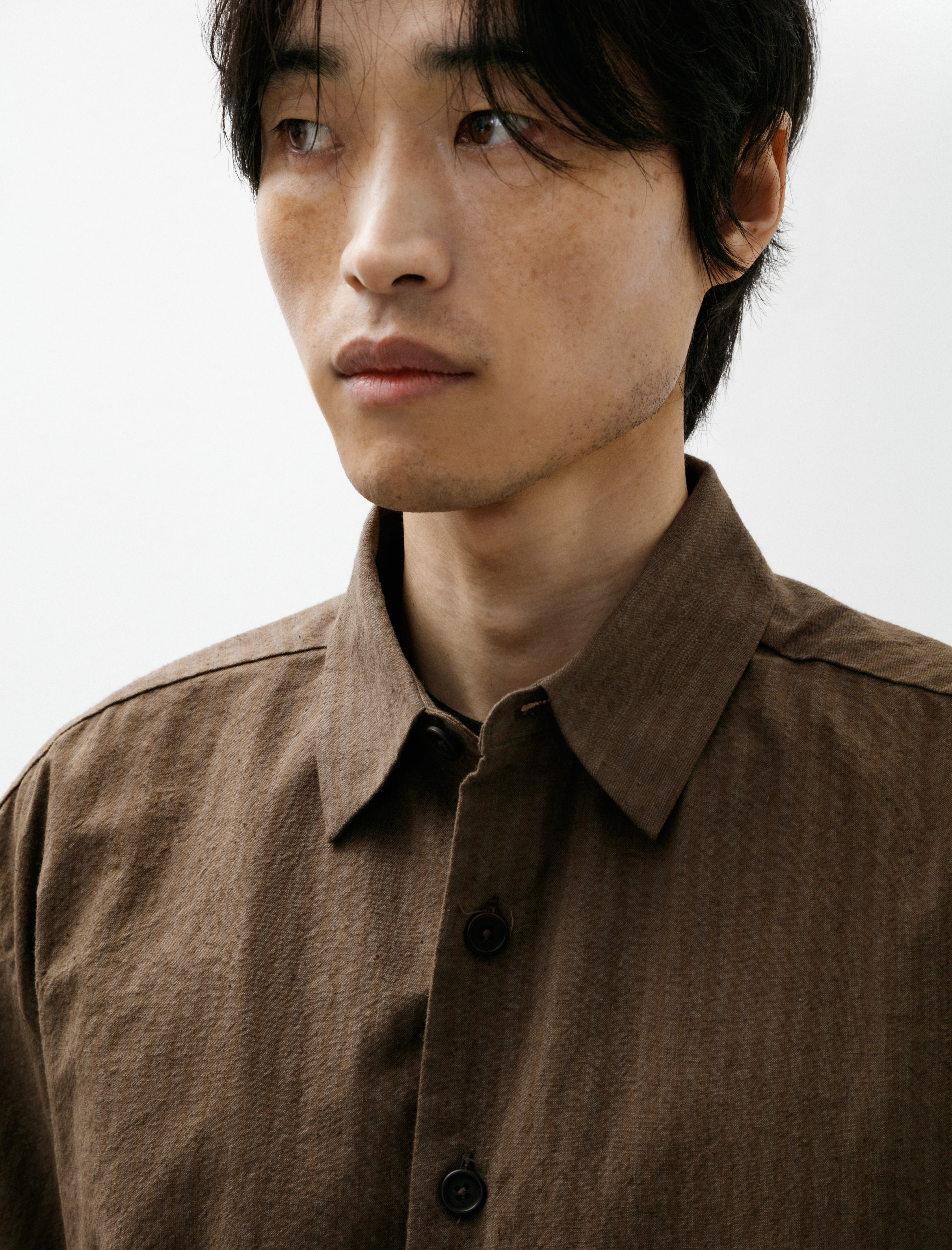 Evan Kinori Big Shirt Two Hemp/Cotton Stripe Charcoal Dark Olive