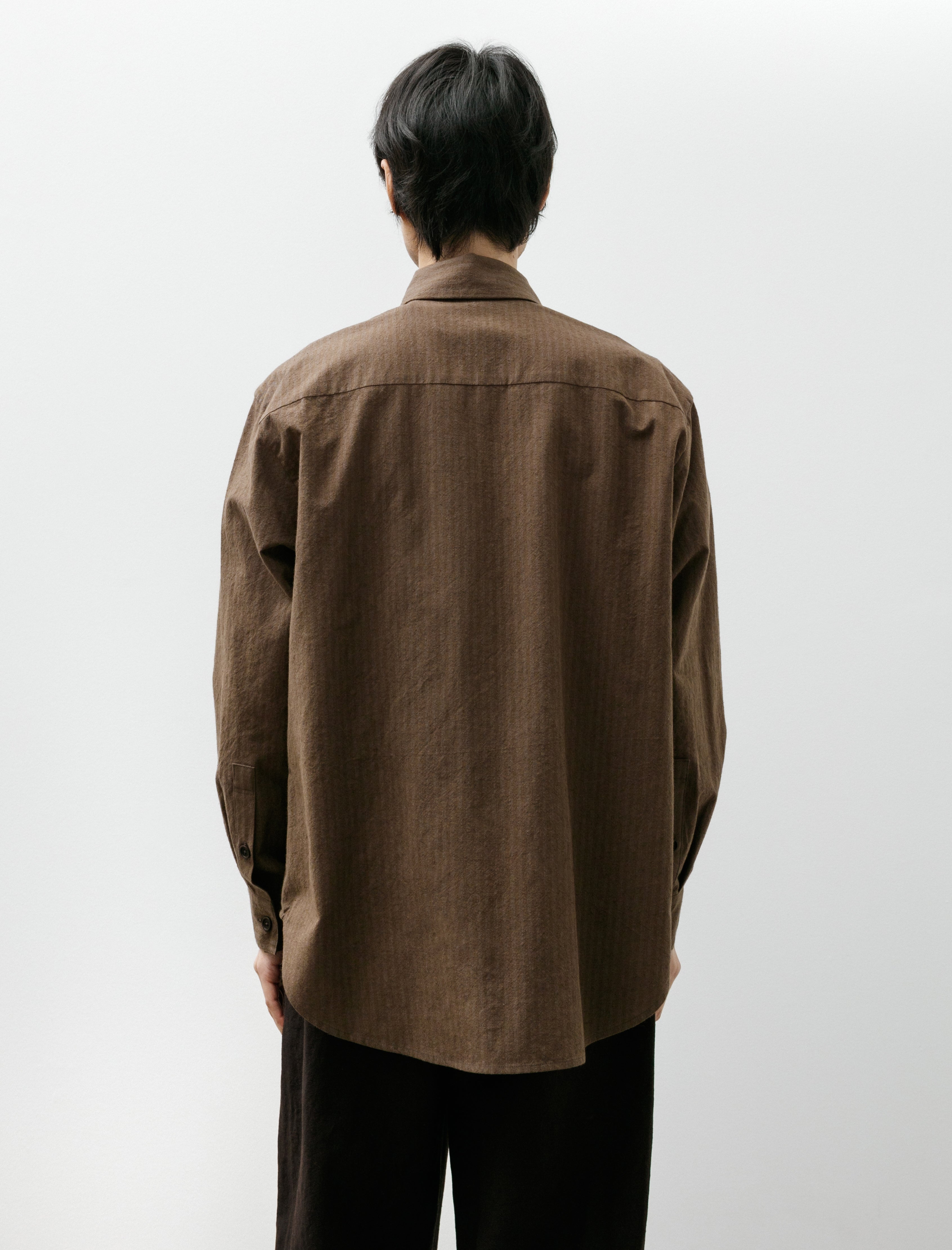 Evan Kinori Big Shirt Two Hemp/Cotton Stripe Charcoal Dark Olive