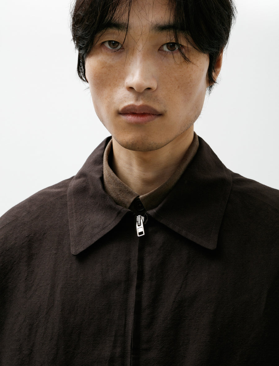 Zip Jacket Two Wool/Linen Canvas Dark Brown - Image 5