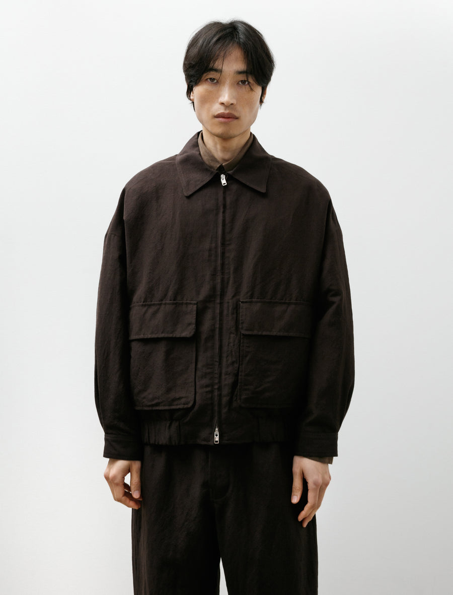 Zip Jacket Two Wool/Linen Canvas Dark Brown - Image 4