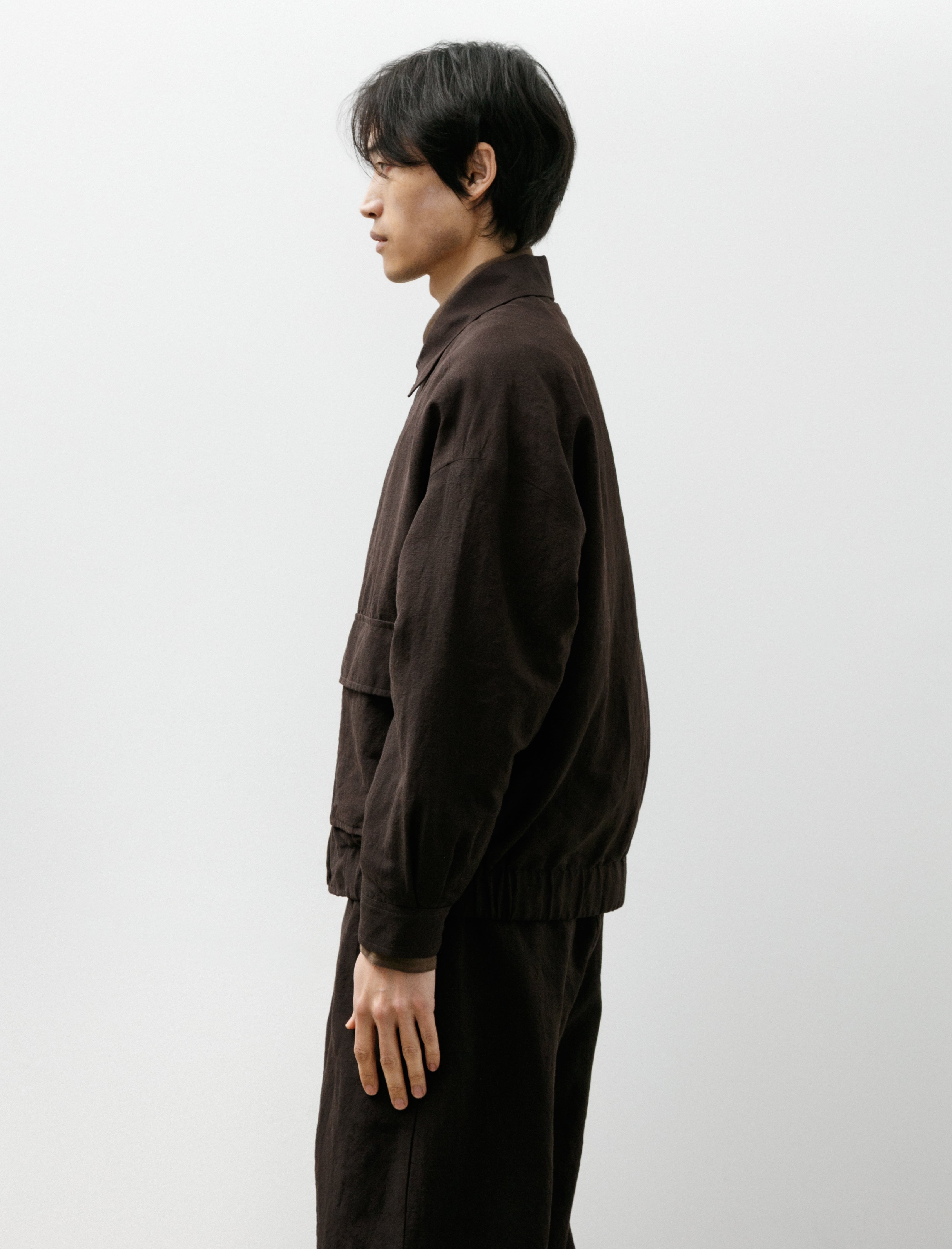 Evan Kinori Zip Jacket Two Wool/Linen Canvas Dark Brown