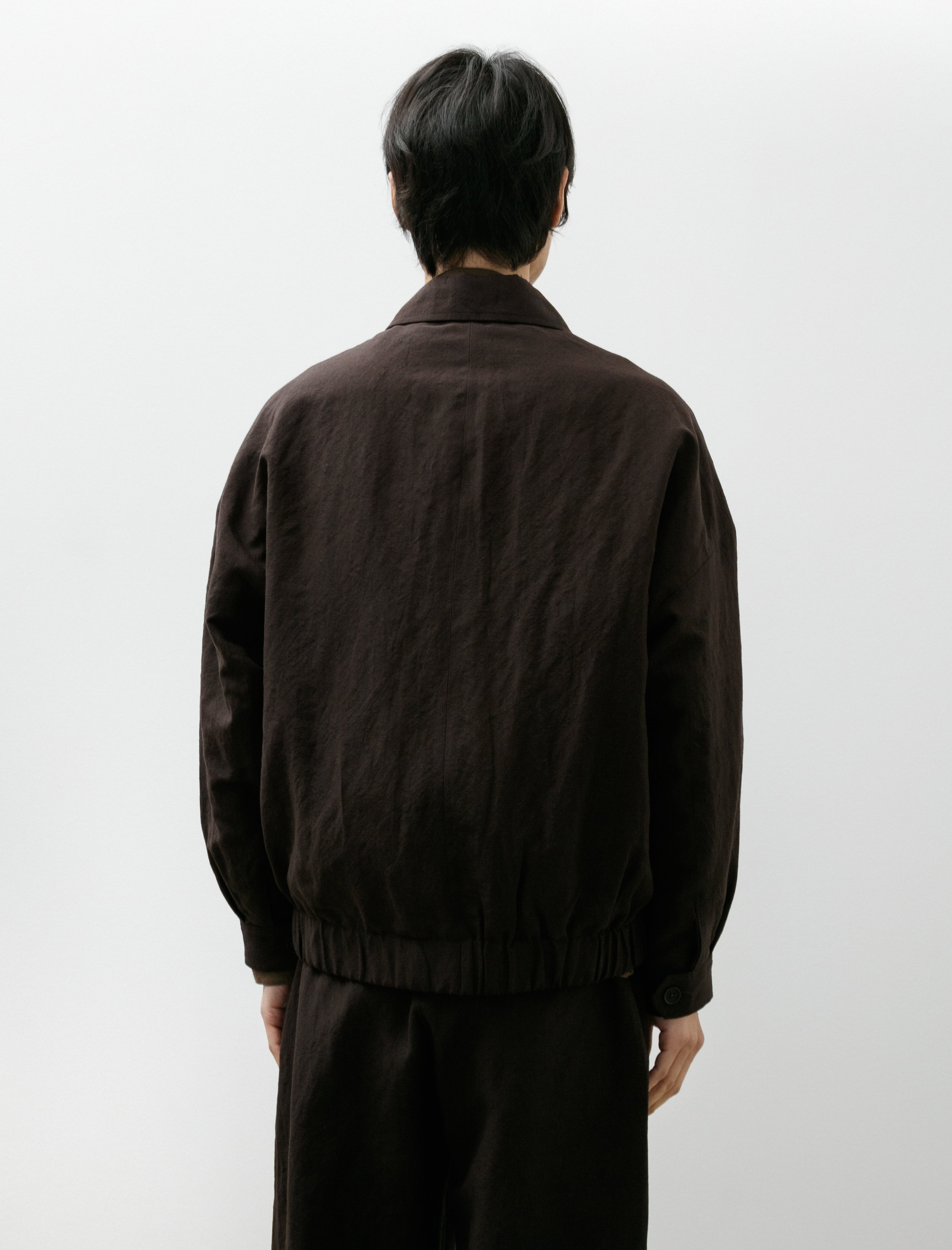 Evan Kinori Zip Jacket Two Wool/Linen Canvas Dark Brown
