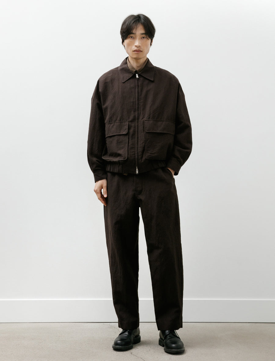 Single Pleat Pant Wool/Linen Canvas Dark Brown - Image 1