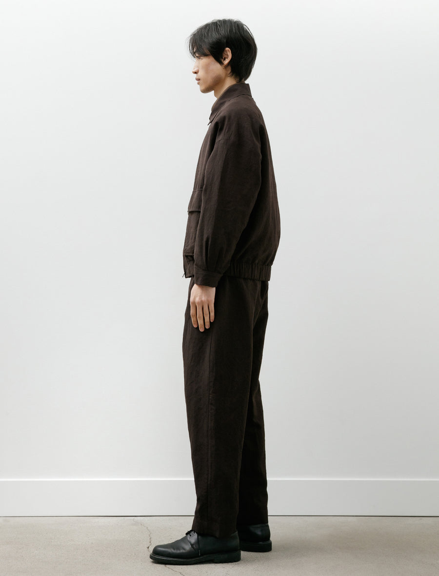 Single Pleat Pant Wool/Linen Canvas Dark Brown - Image 3