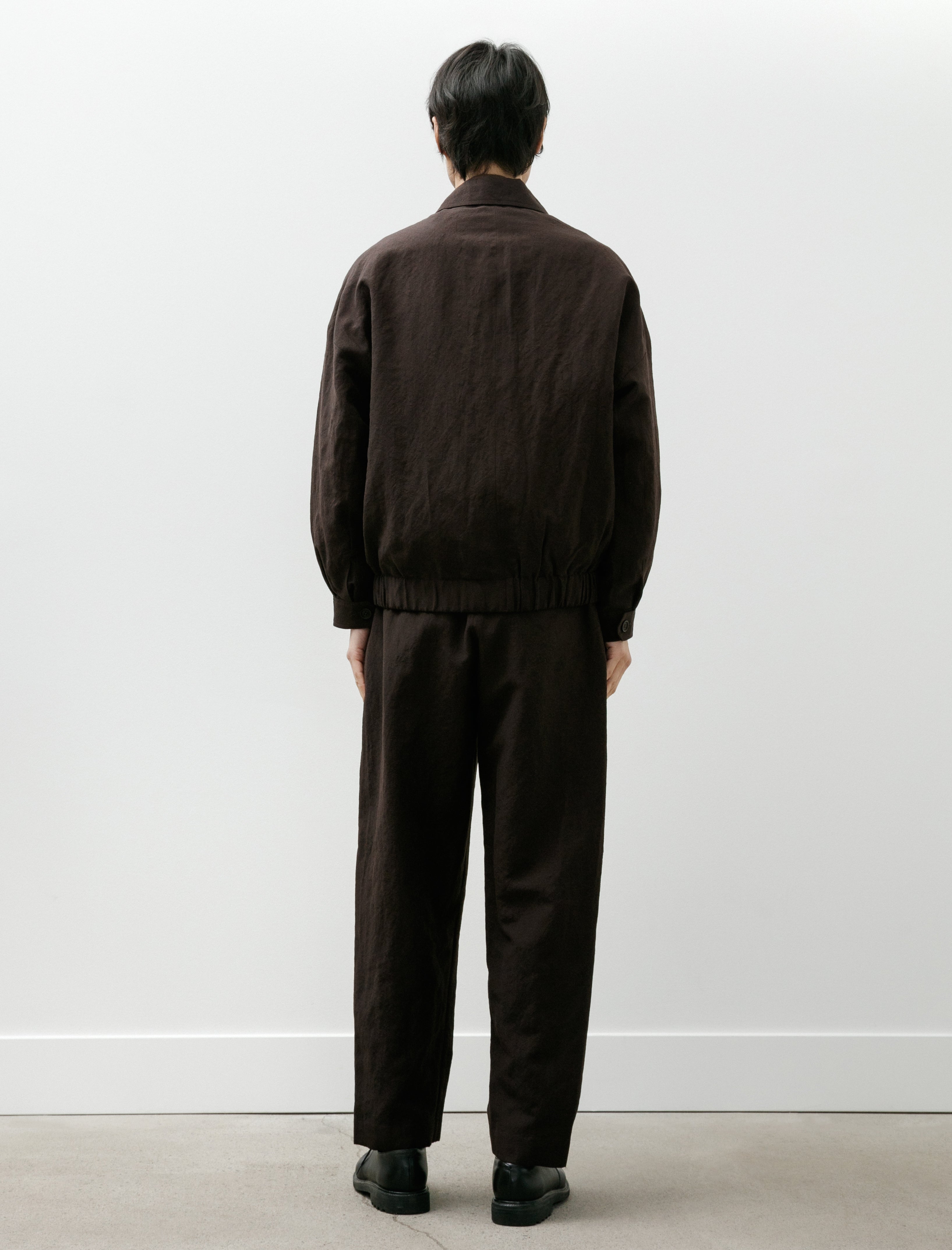 Evan Kinori Single Pleat Pant Wool/Linen Canvas Dark Brown