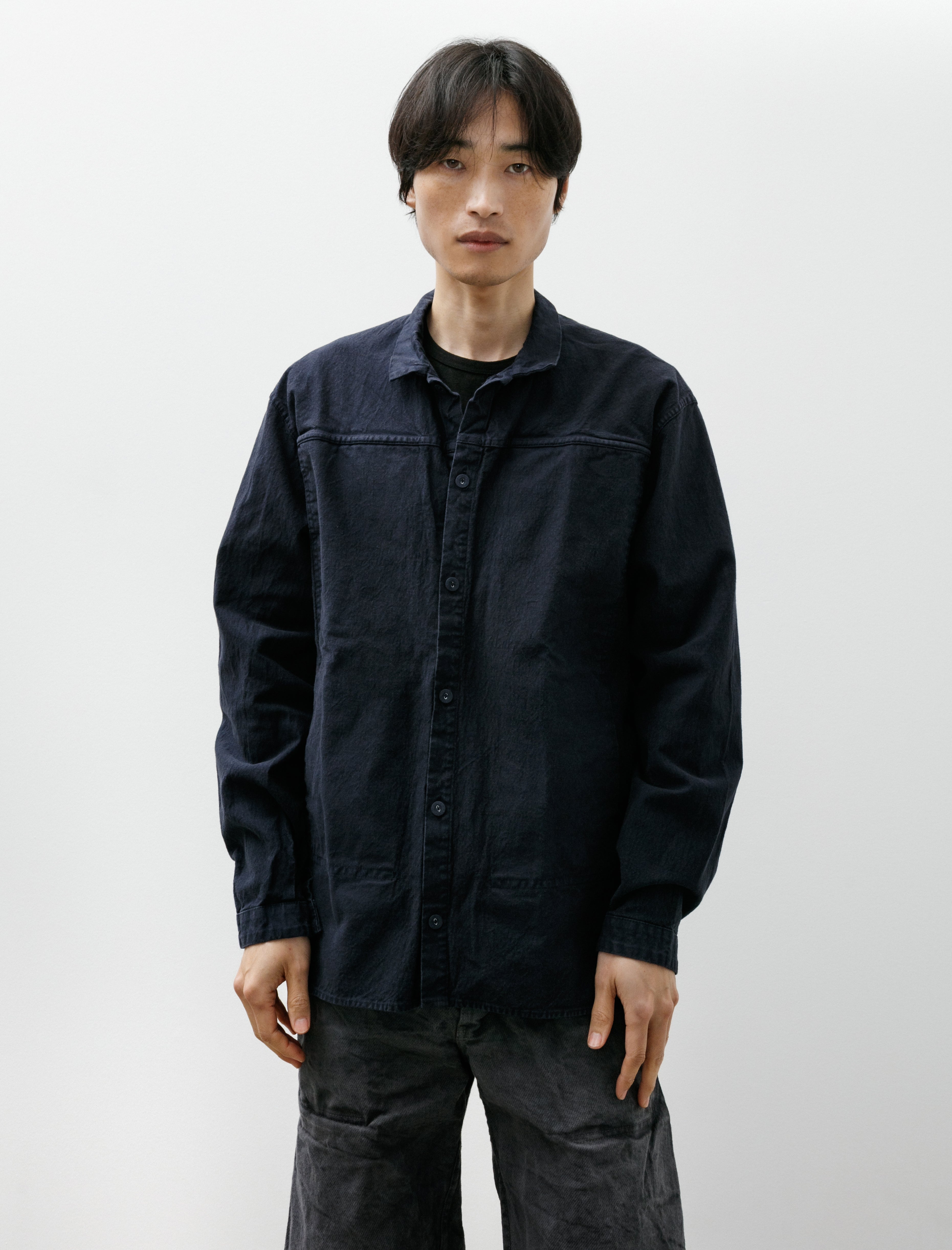 Tender 401 Pleat Pocket Shirt Cotton Drop Cloth Hadal Blue