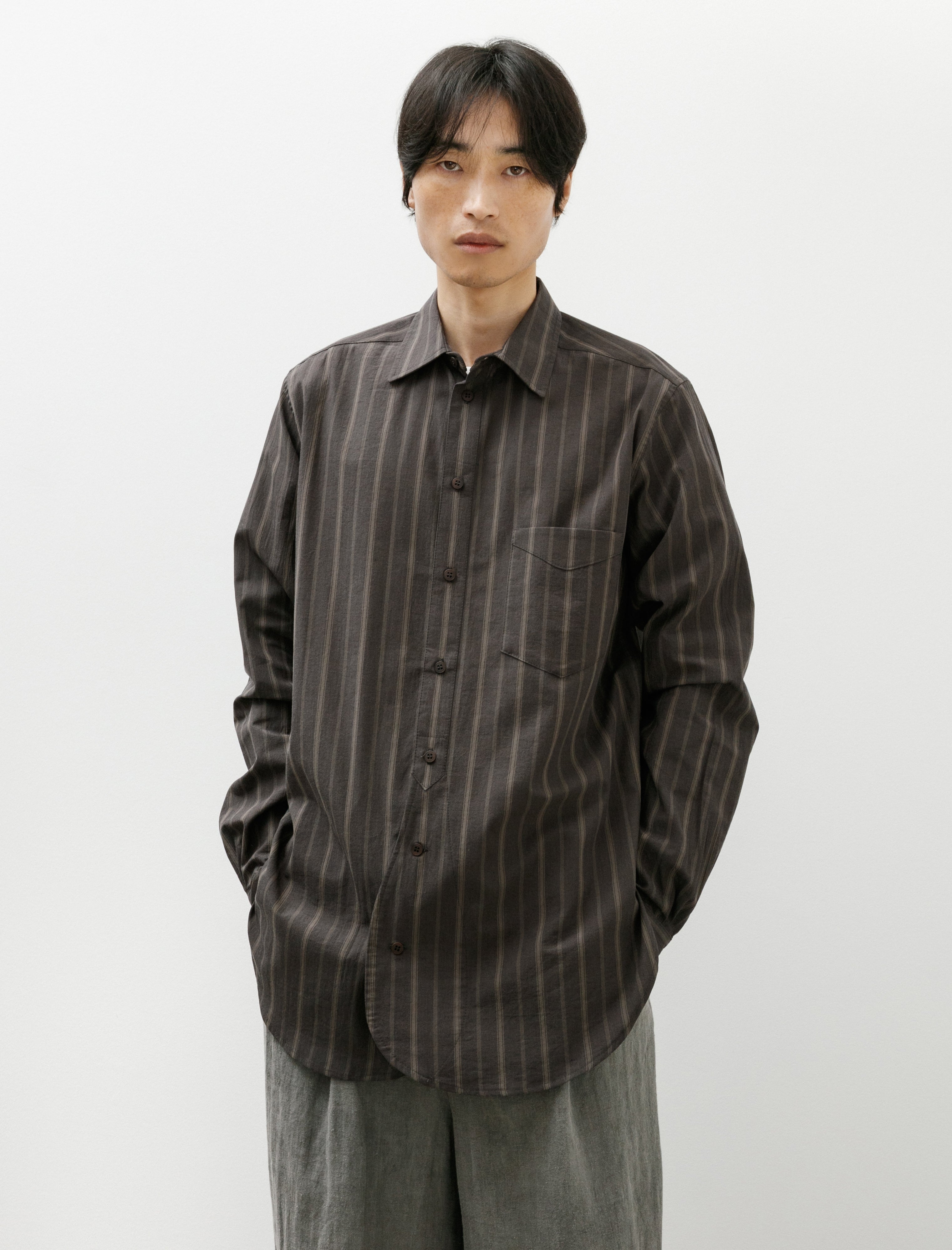 Frank Leder Organic Washed Cotton Shirt Brown Stripe