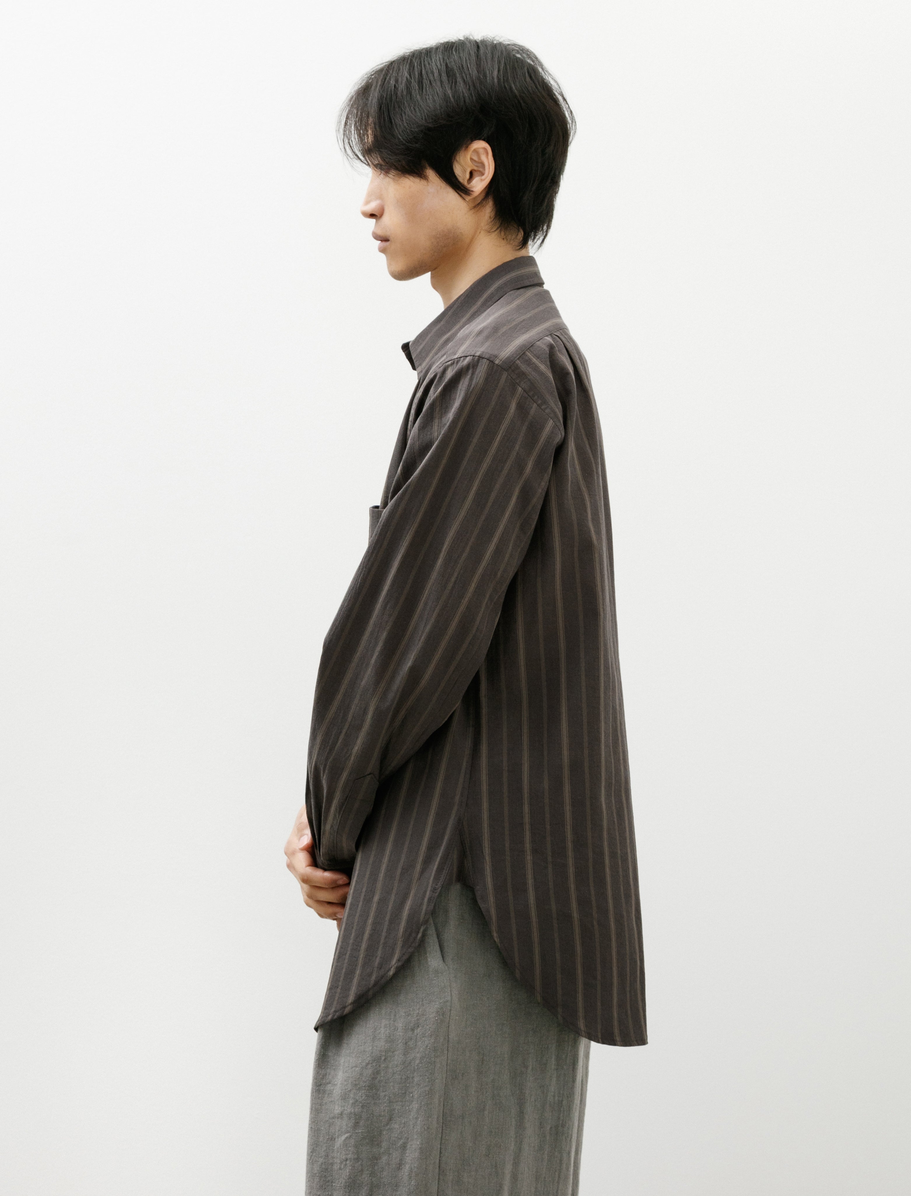Frank Leder Organic Washed Cotton Shirt Brown Stripe