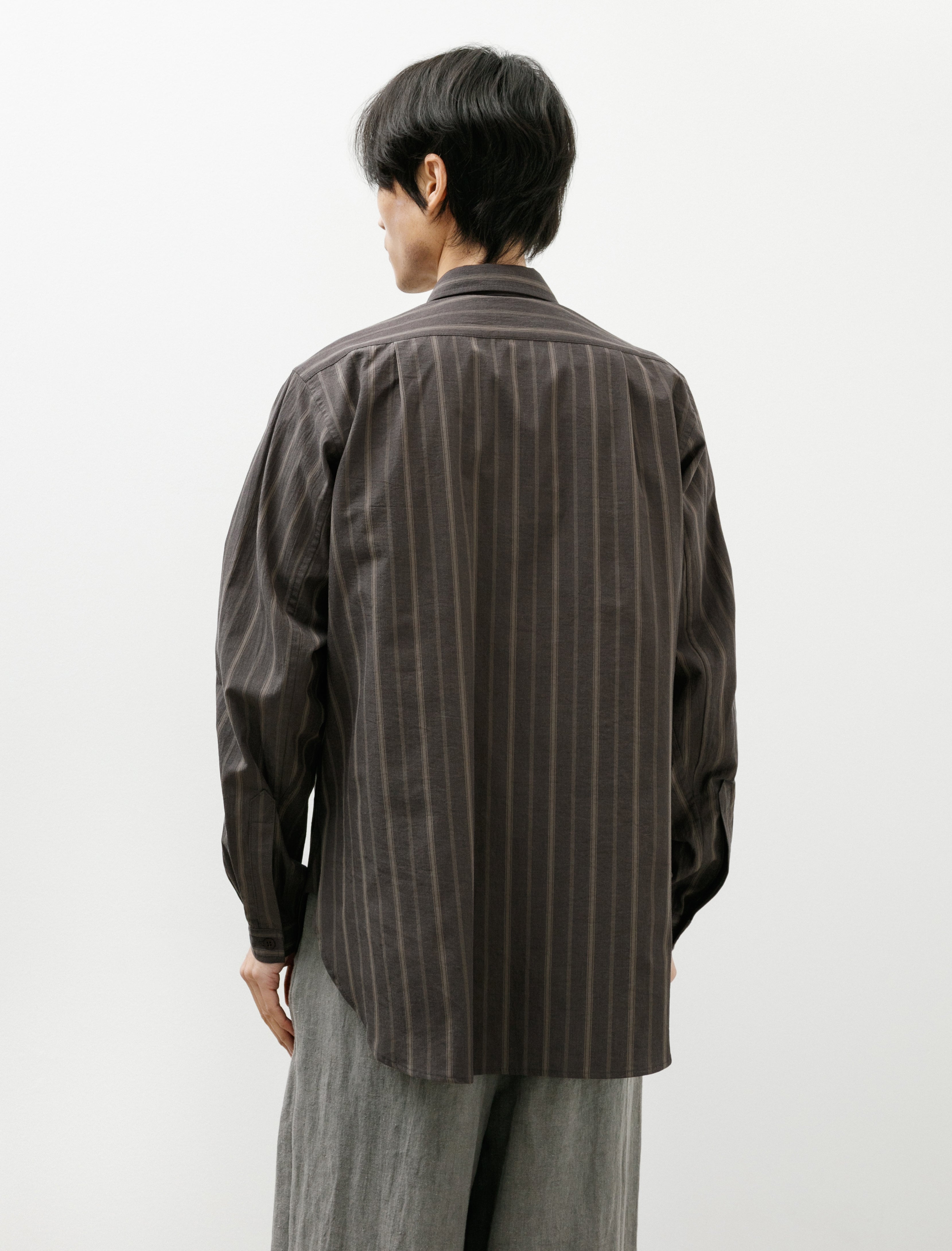 Frank Leder Organic Washed Cotton Shirt Brown Stripe