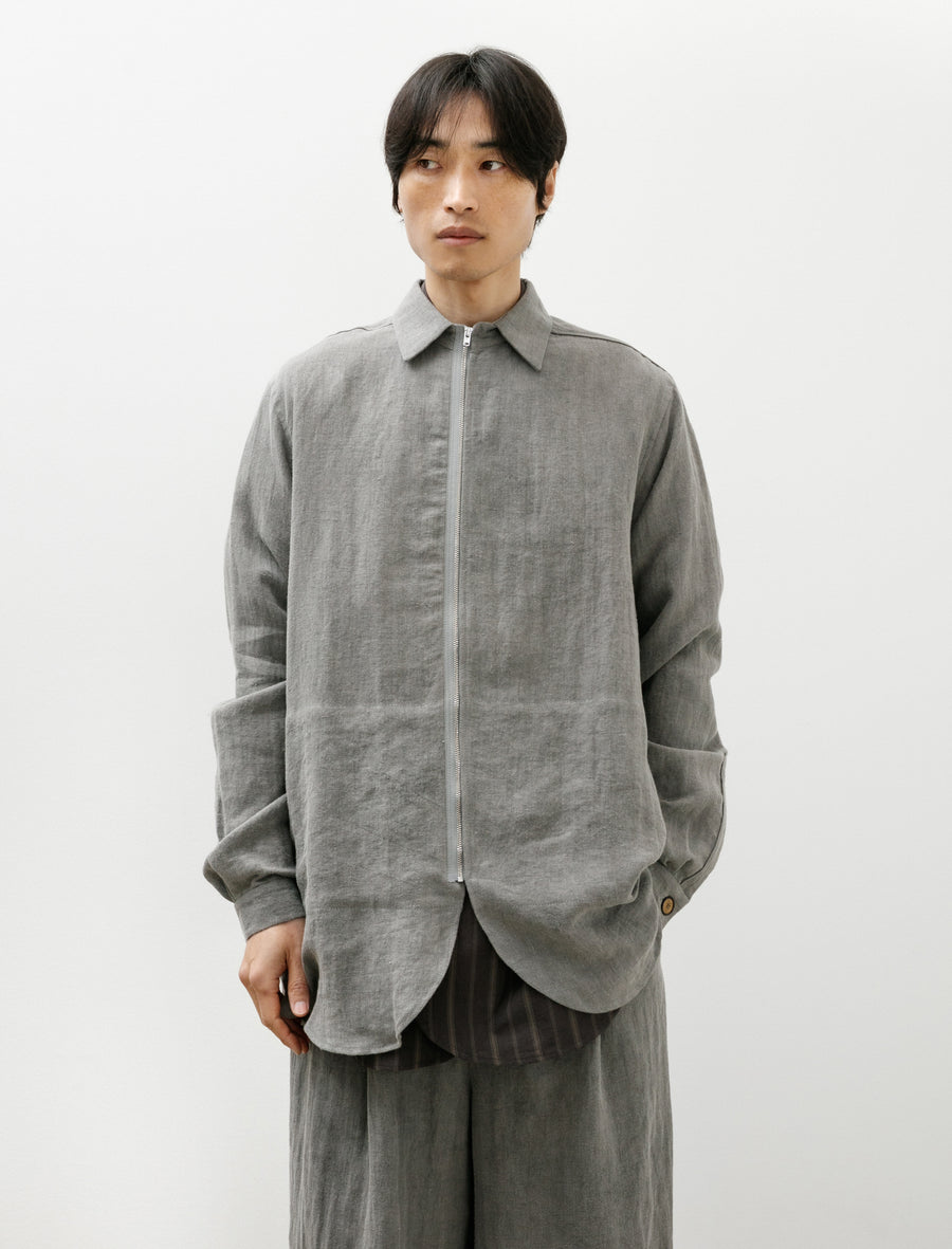 Zip Charcoal Dyed Herringbone Linen Shirt - Image 4