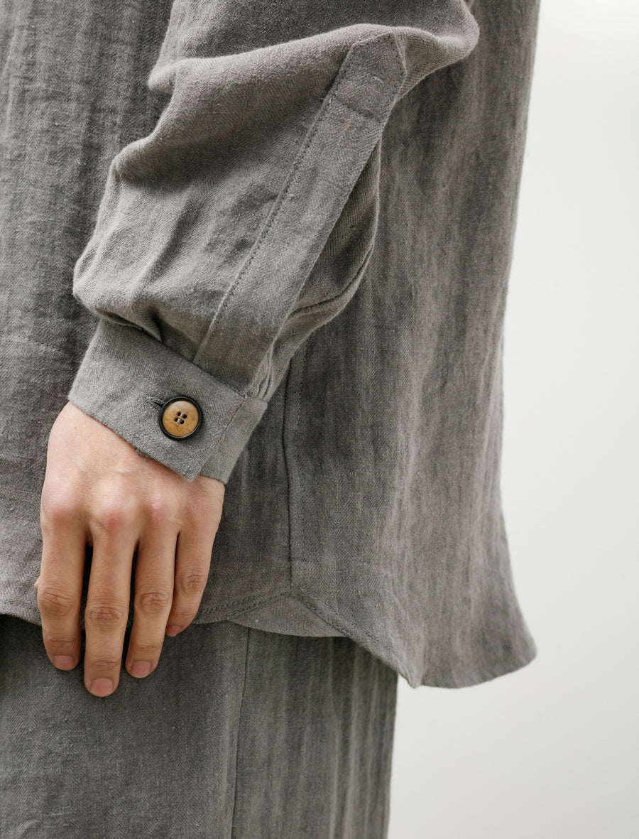 Zip Charcoal Dyed Herringbone Linen Shirt - Image 5