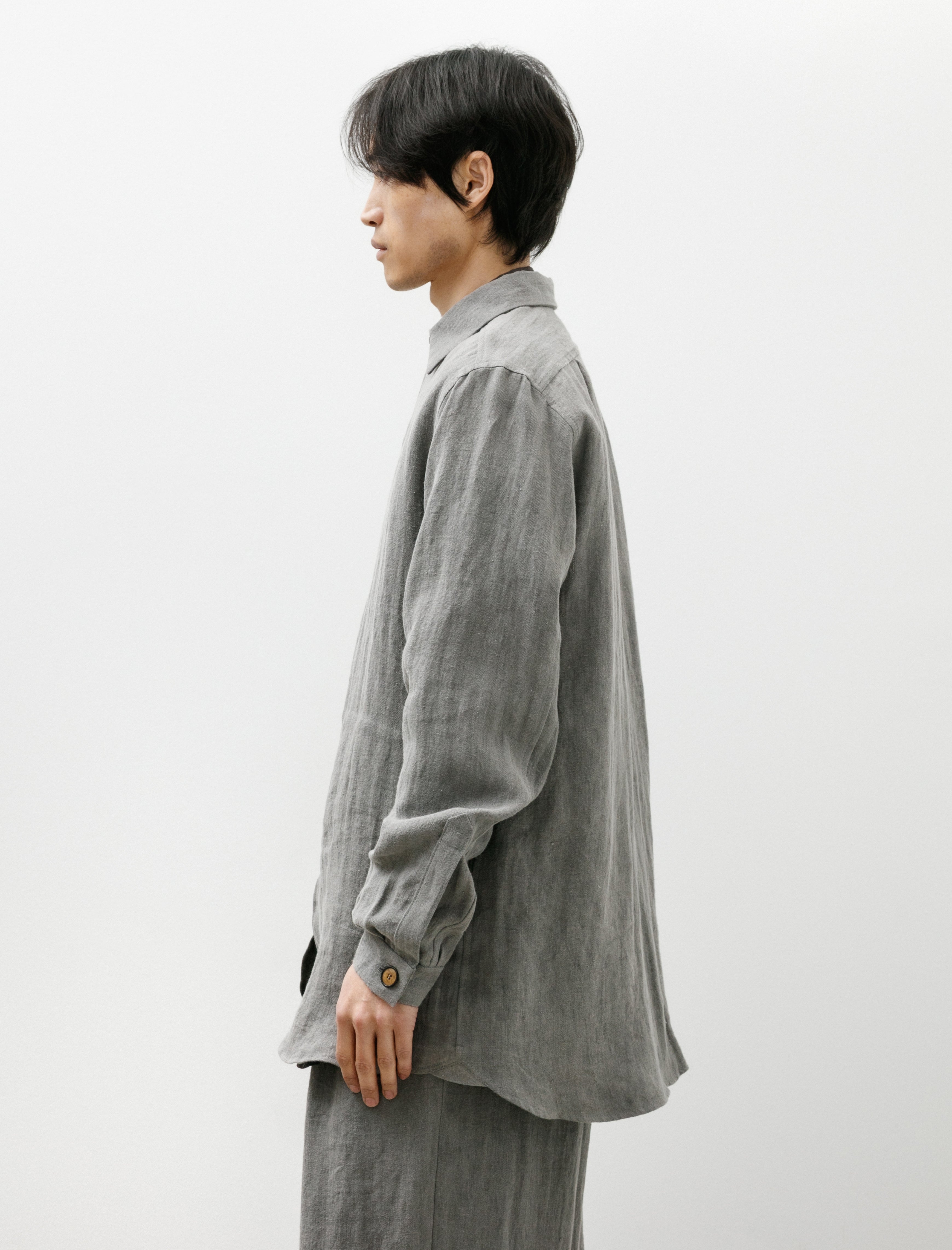 Frank Leder Zip Charcoal Dyed Herringbone Linen Shirt