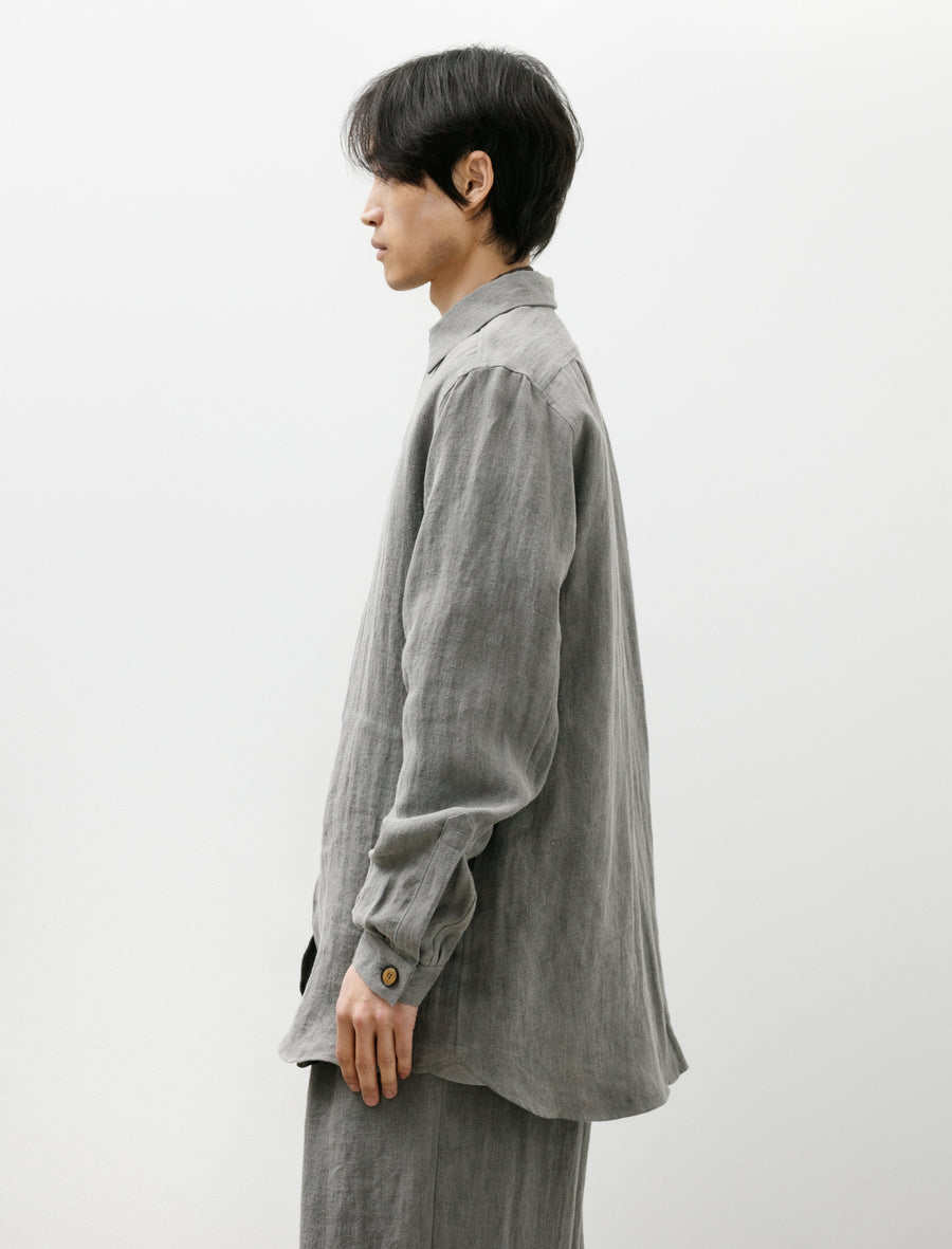 Zip Charcoal Dyed Herringbone Linen Shirt - Image 3