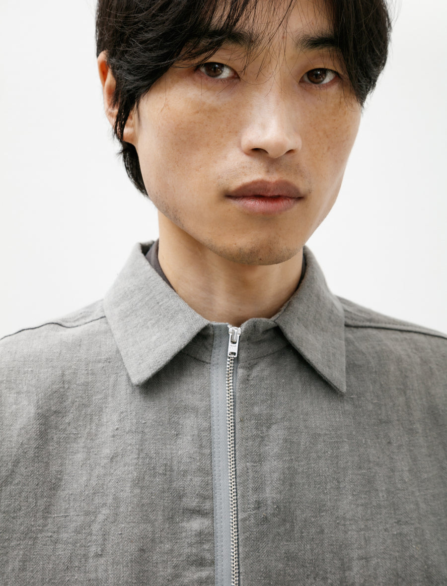Zip Charcoal Dyed Herringbone Linen Shirt - Image 6