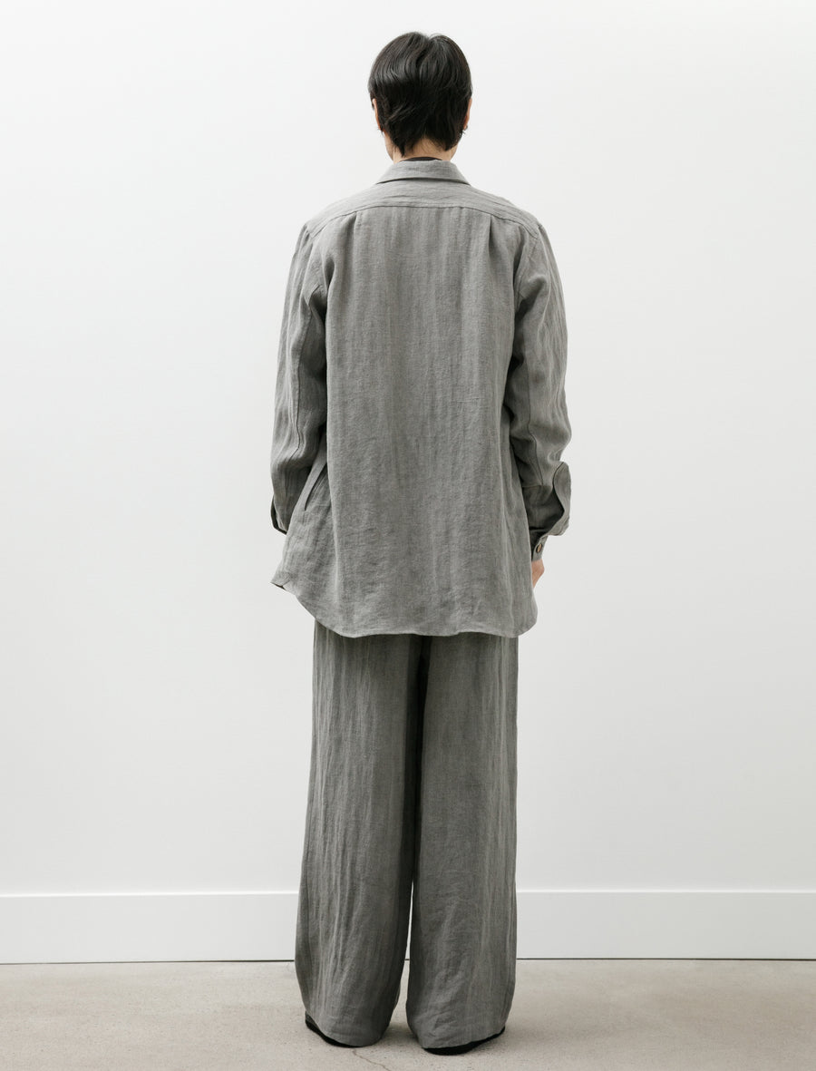 Charcoal Dyed Herringbone Linen Draw Trouser - Image 2