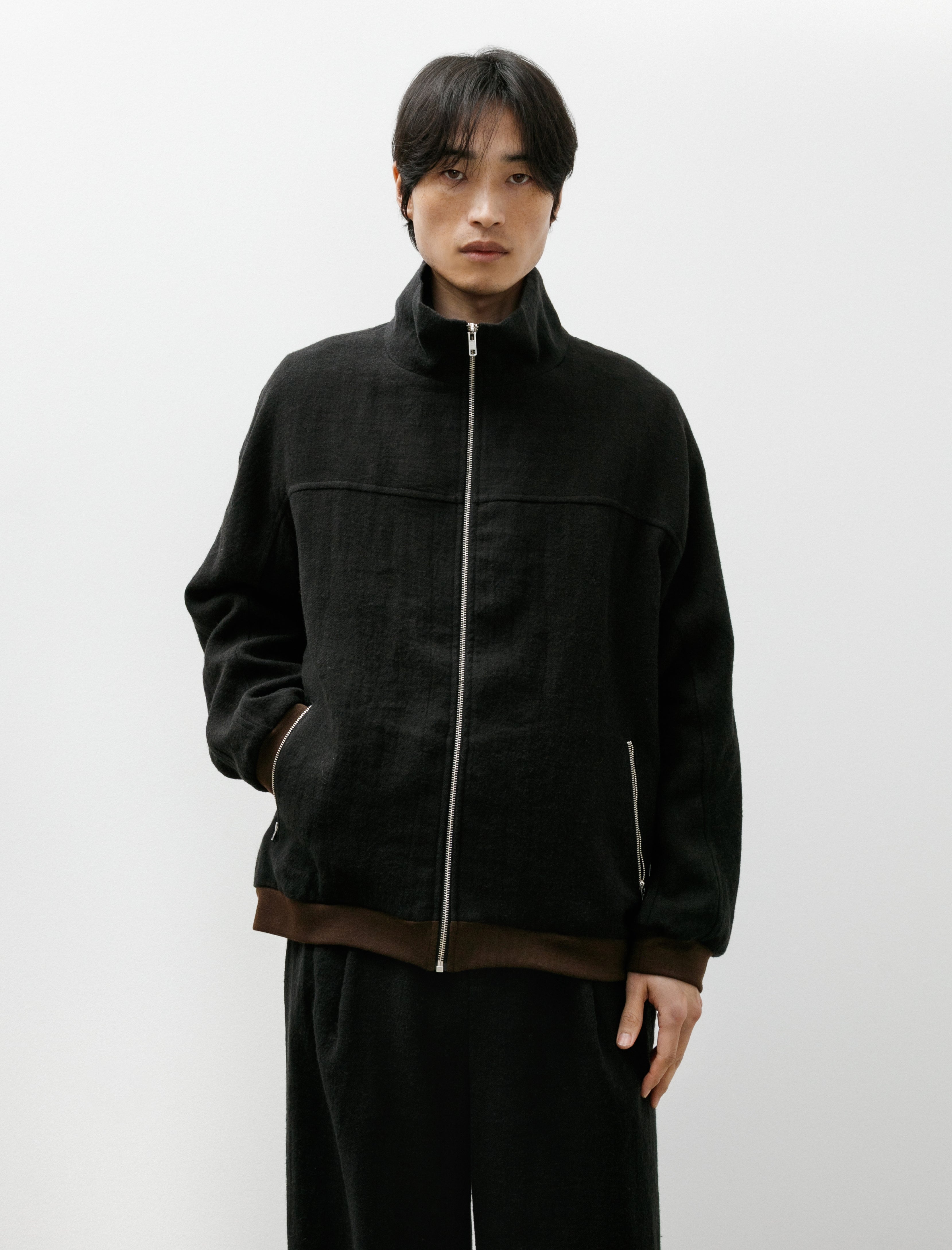 Frank Leder Zip Washed Wool Jacket Black