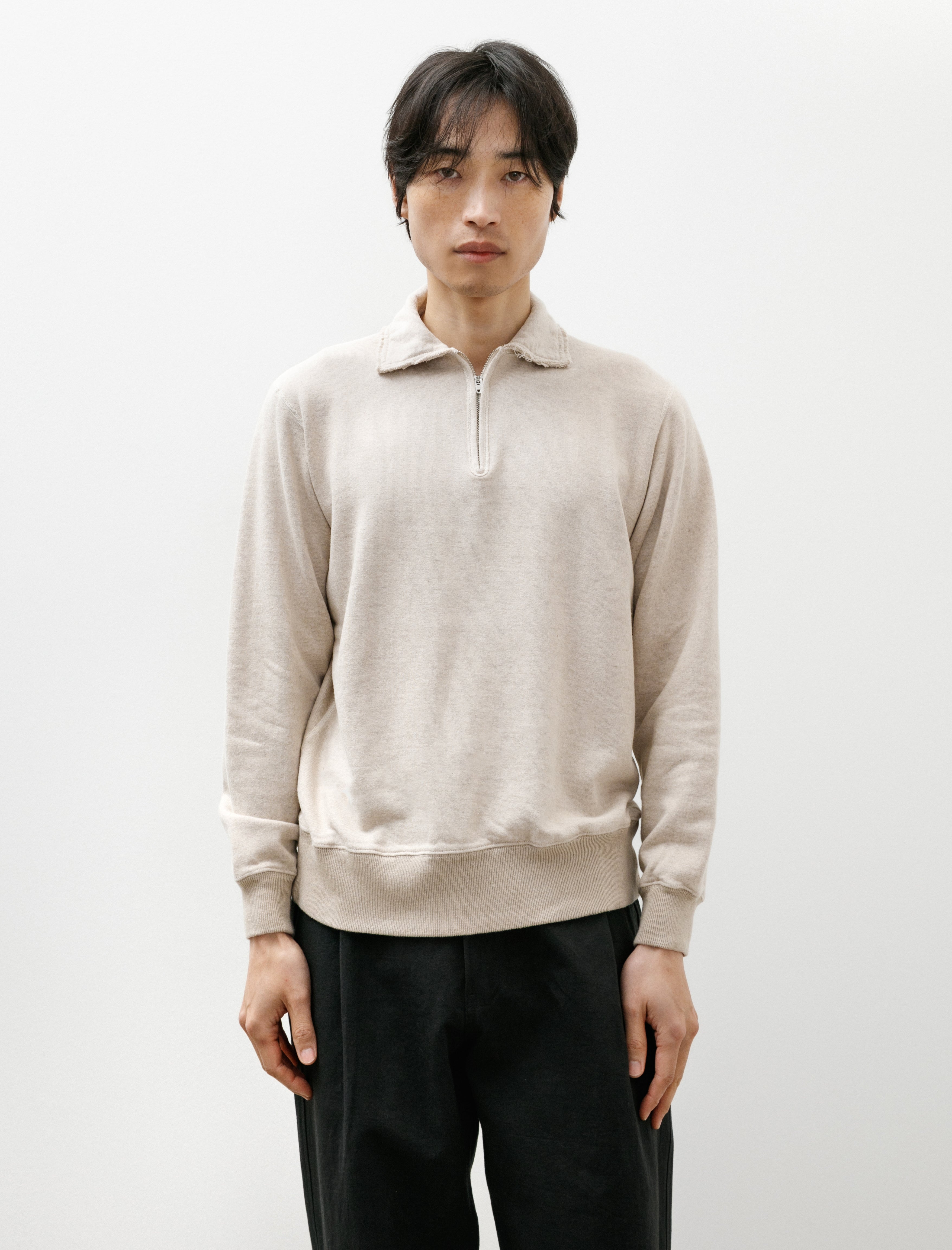 Slopeslow Half Zip Cotton Linen Light French Terry Ecru 