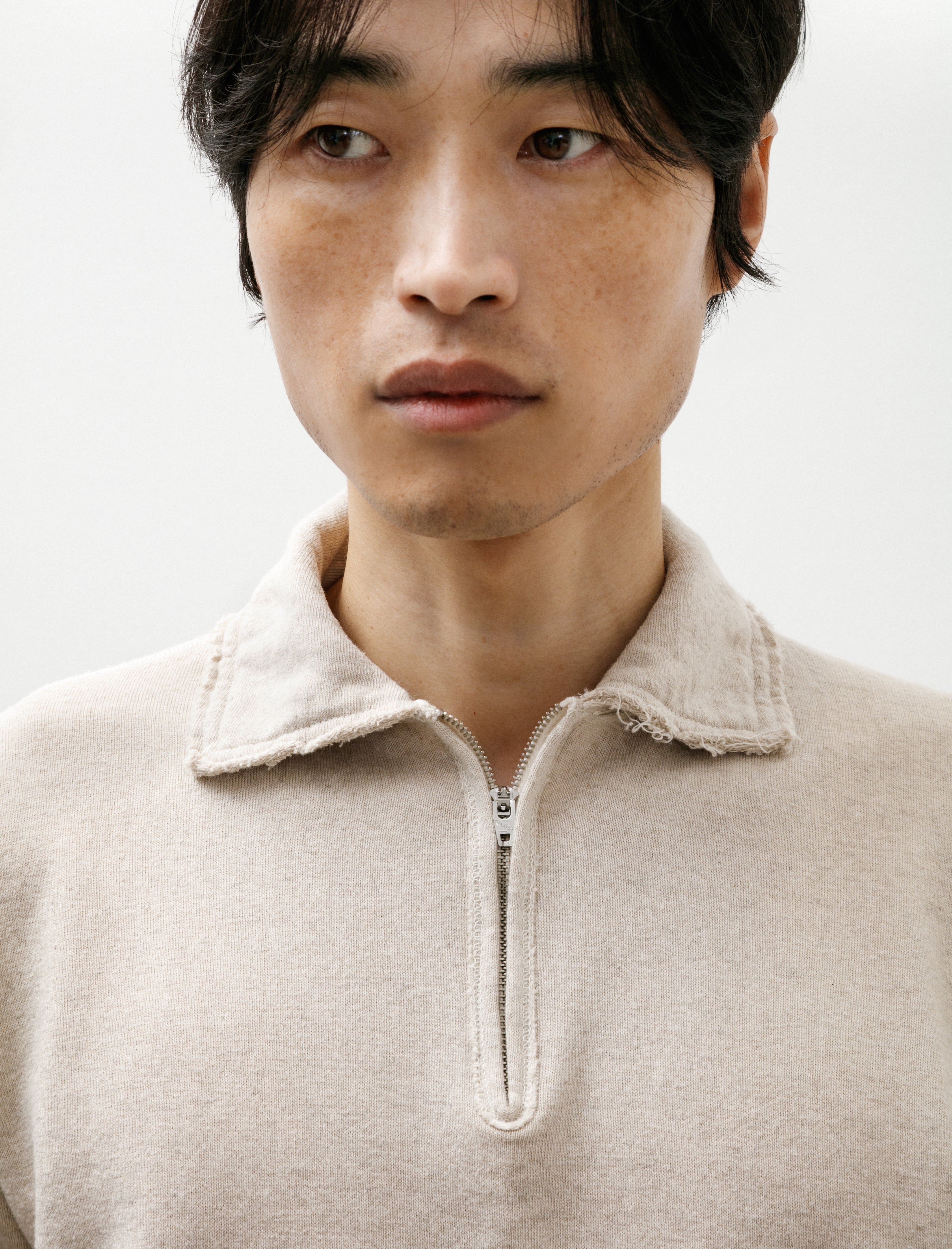 Slopeslow Half Zip Cotton Linen Light French Terry Ecru 