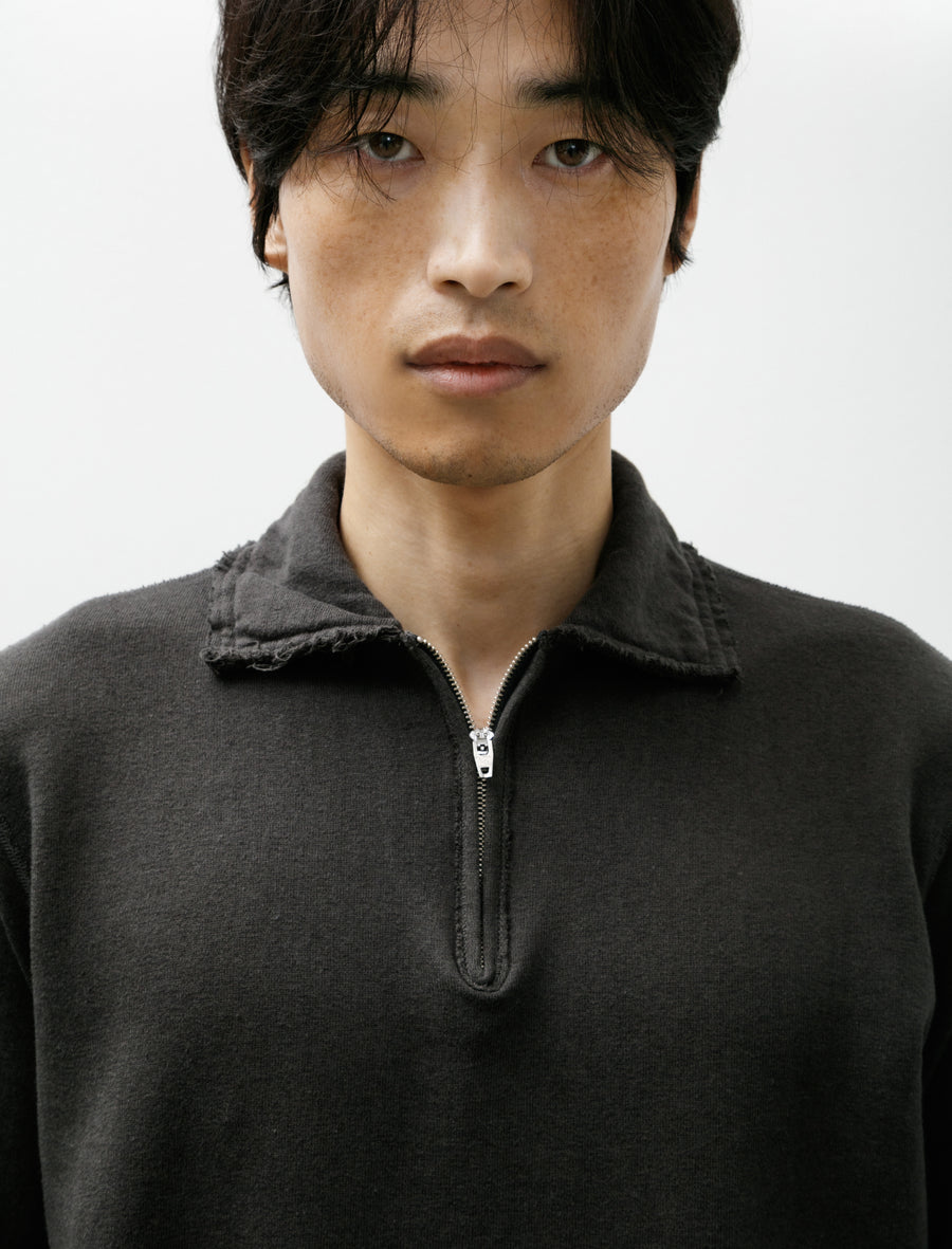 Half Zip Cotton Linen Light French Terry Carbon - Image 4
