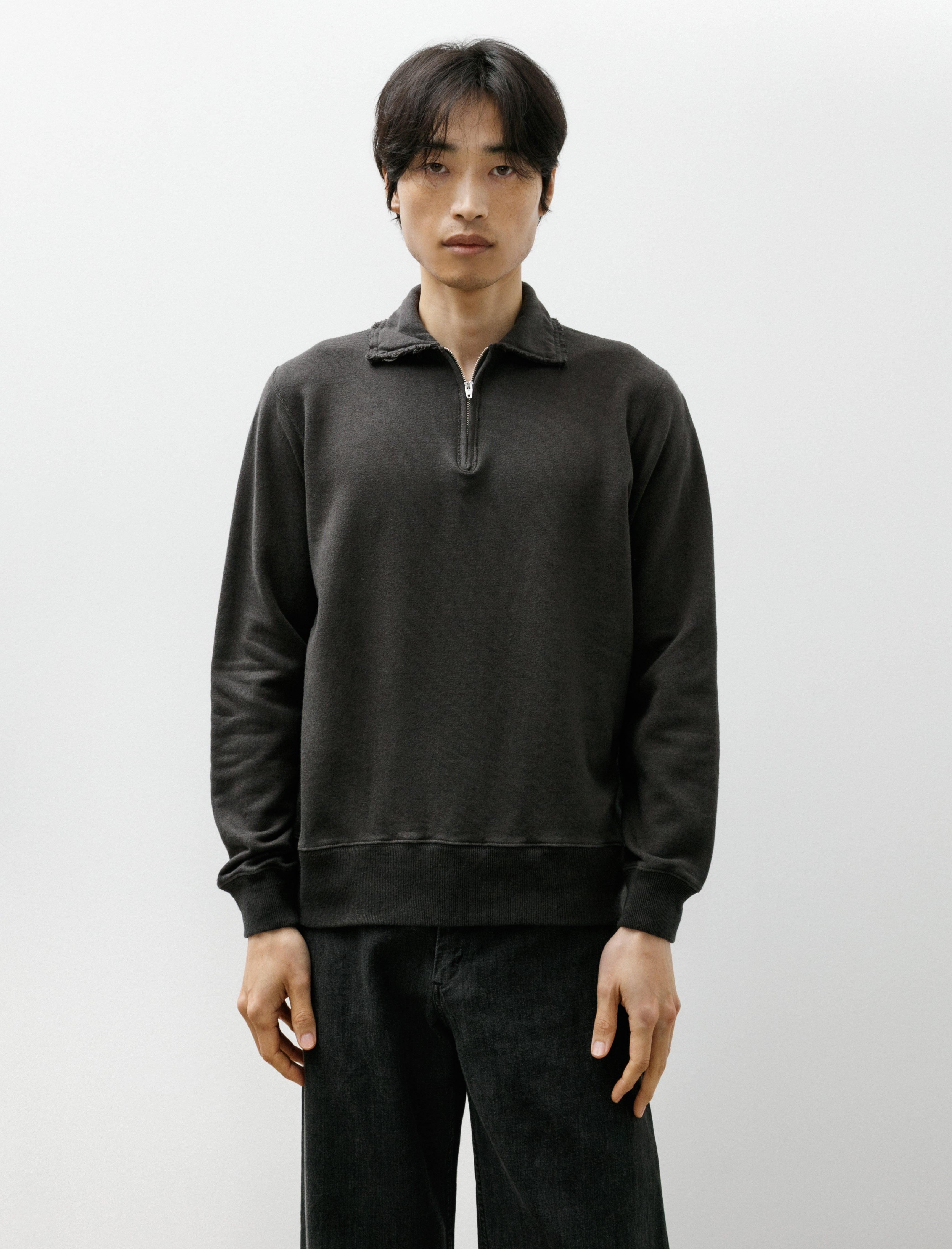 Slopeslow Half Zip Cotton Linen Light French Terry Carbon