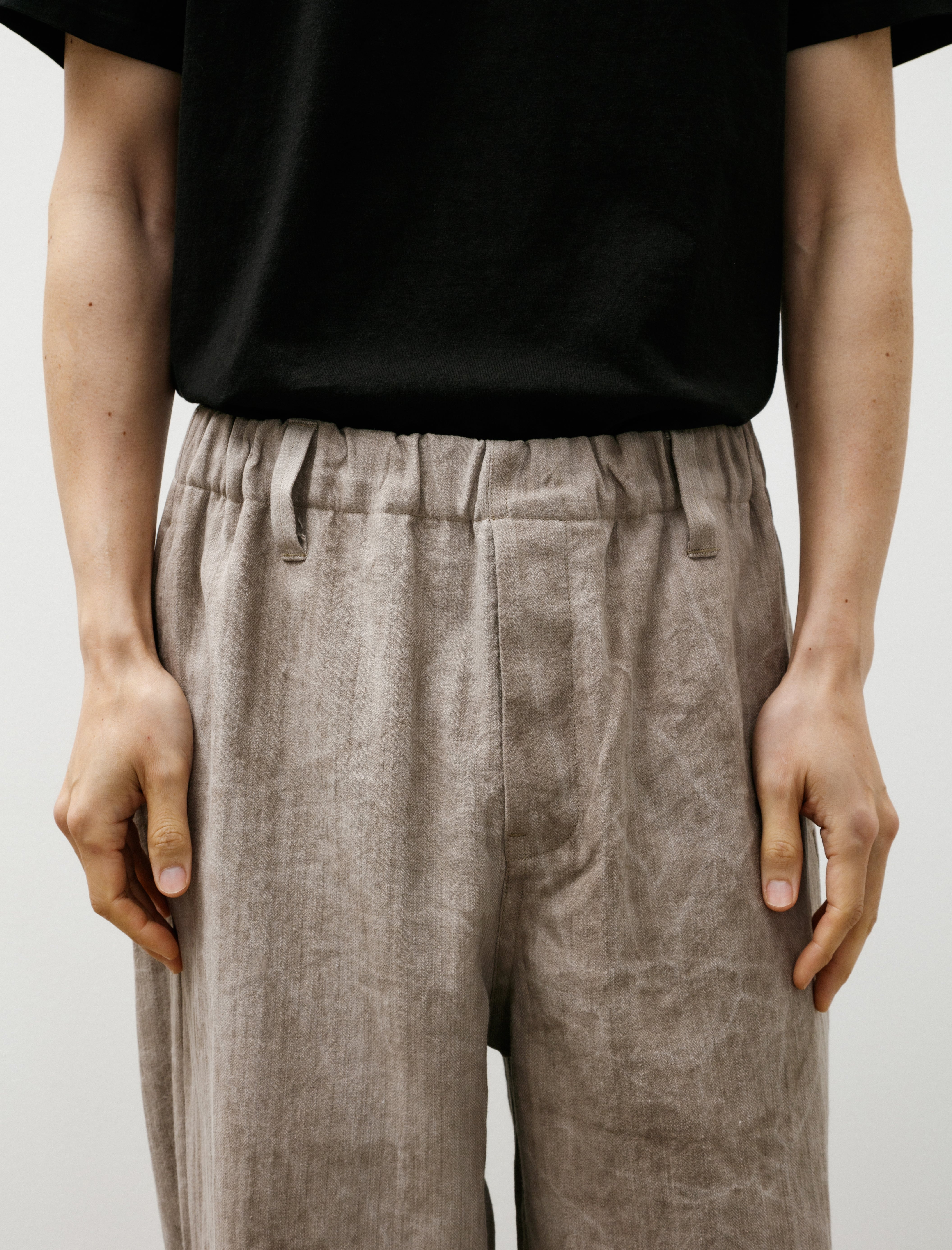 Evan Kinori Elastic Pant Linen/Cotton Herringbone Cold Dye Beige