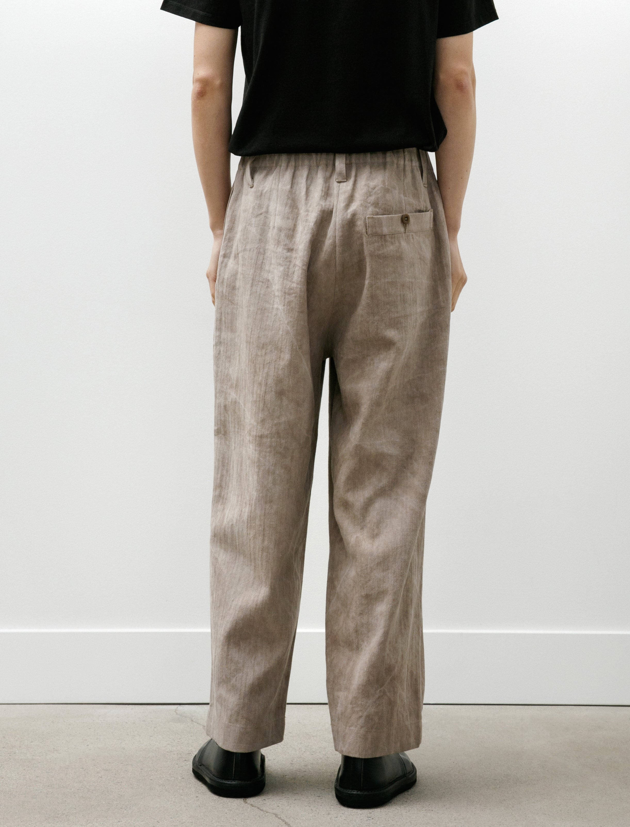 Evan Kinori Elastic Pant Linen/Cotton Herringbone Cold Dye Beige