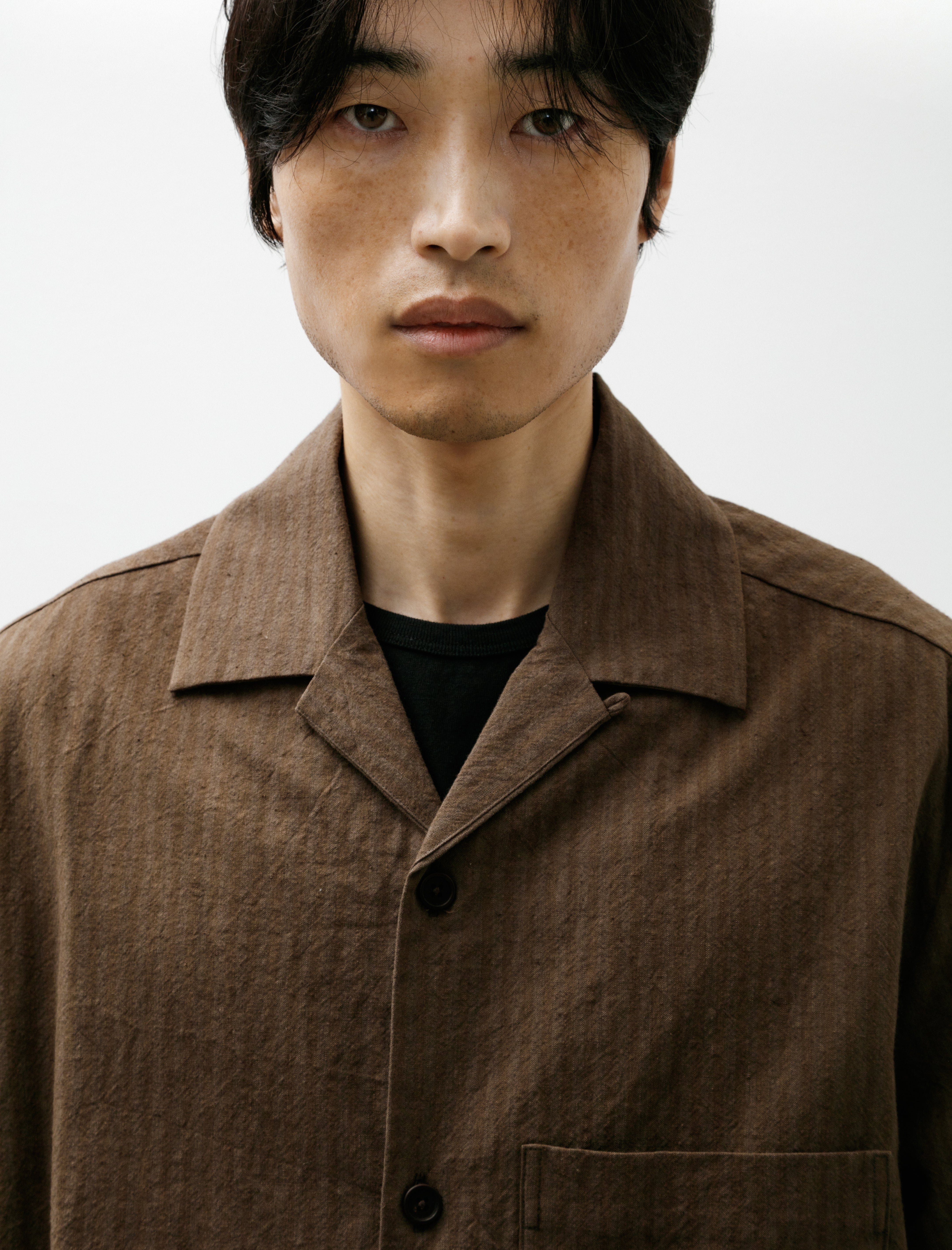 Evan Kinori Short Sleeve Shirt Hemp/Cotton Stripe Charcoal Dark Olive
